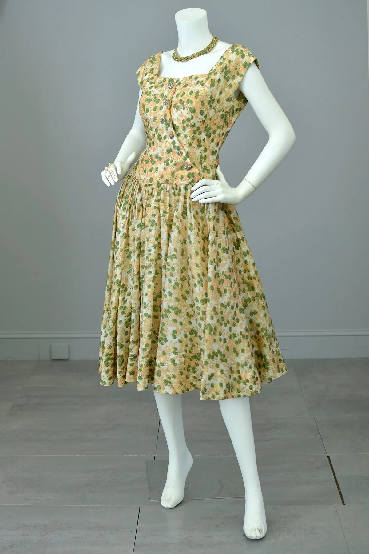 1950s Retro Print Drop Waist Party Dress