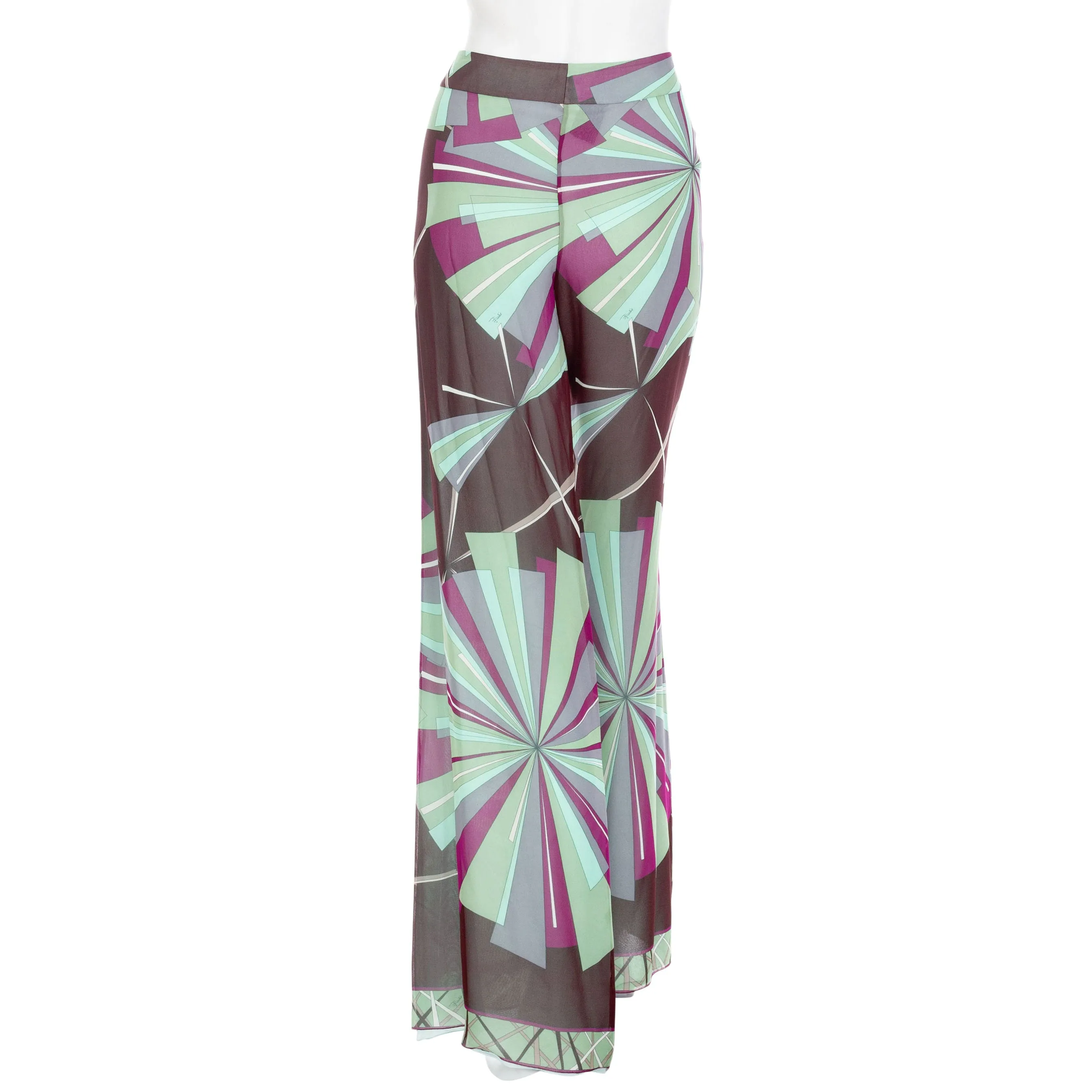 2002 Multicolored Silk Patterned Wide-Leg Pants