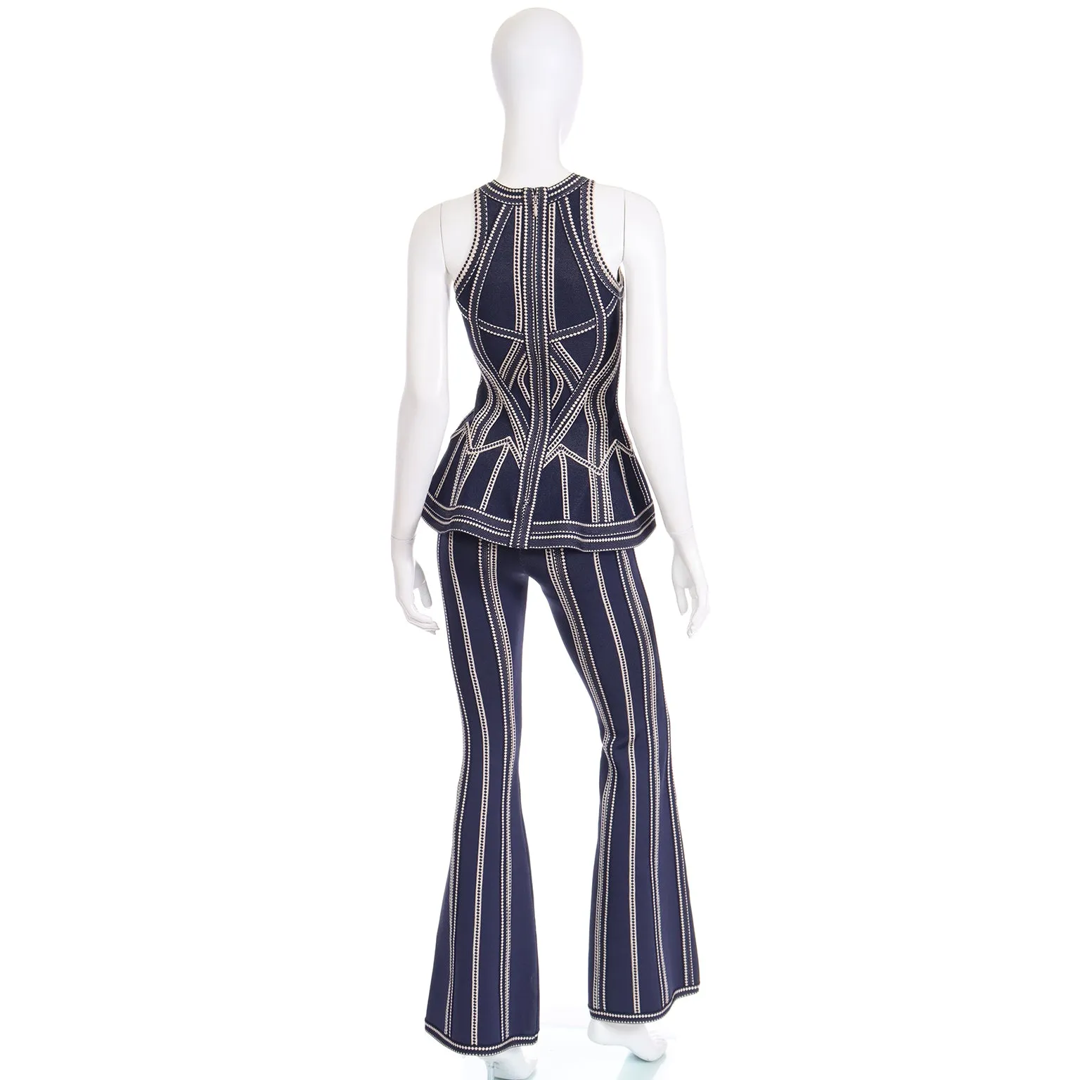 2016 Herve Leger Runway Bodycon Cutout Top and Flared Pants Outfit