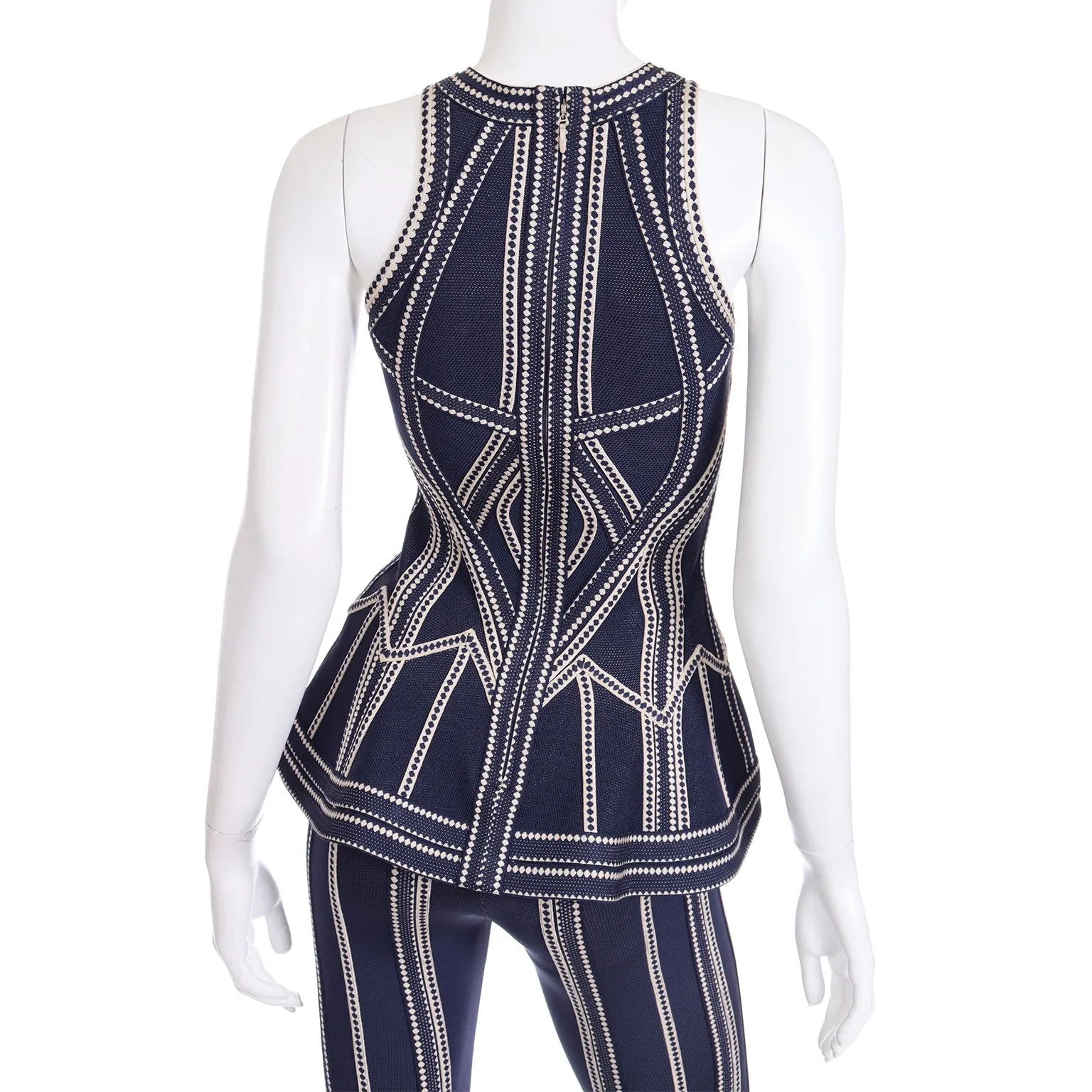 2016 Herve Leger Runway Bodycon Cutout Top and Flared Pants Outfit