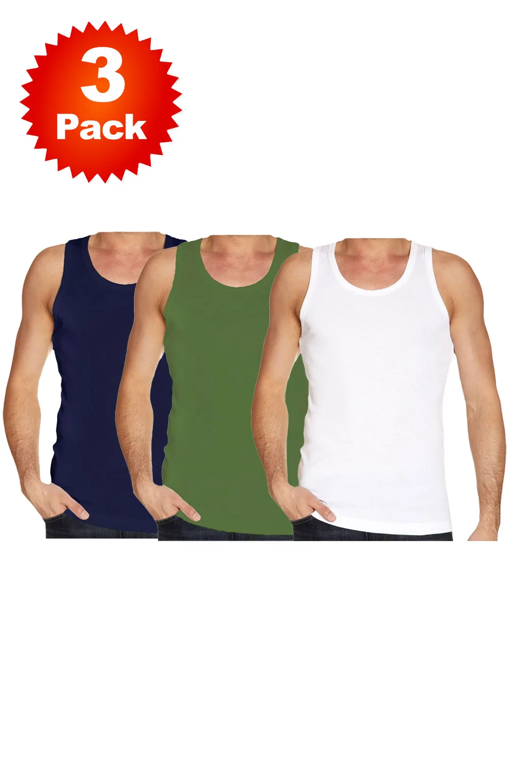 3 Pack Mens Plain Cotton Sports Vest