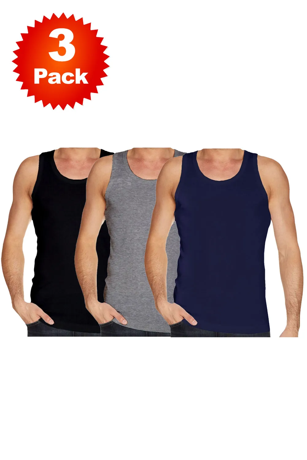 3 Pack Mens Plain Cotton Sports Vest