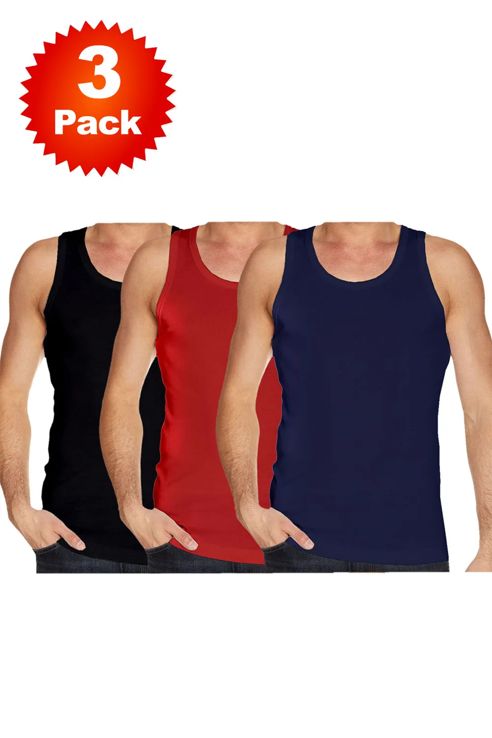 3 Pack Mens Plain Cotton Sports Vest