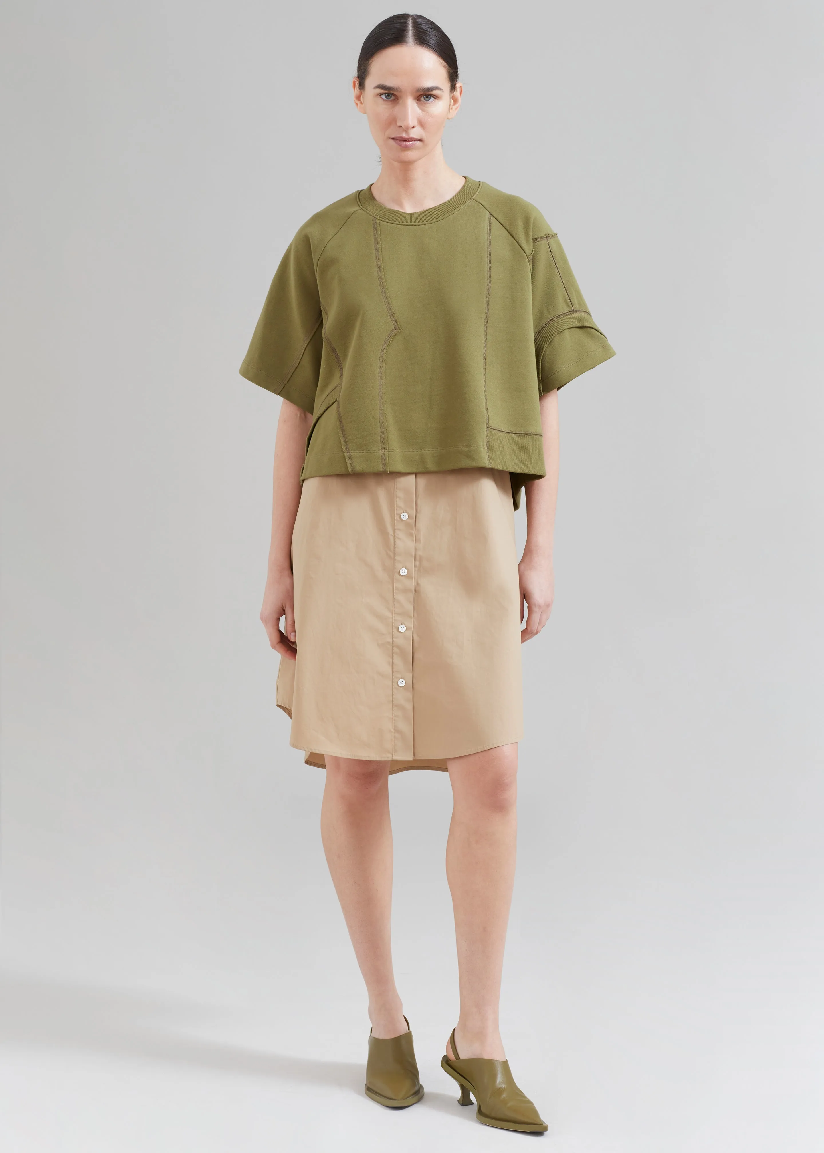 3.1 Phillip Lim Patched Sweatshirt Combo Dress - Olive Multi