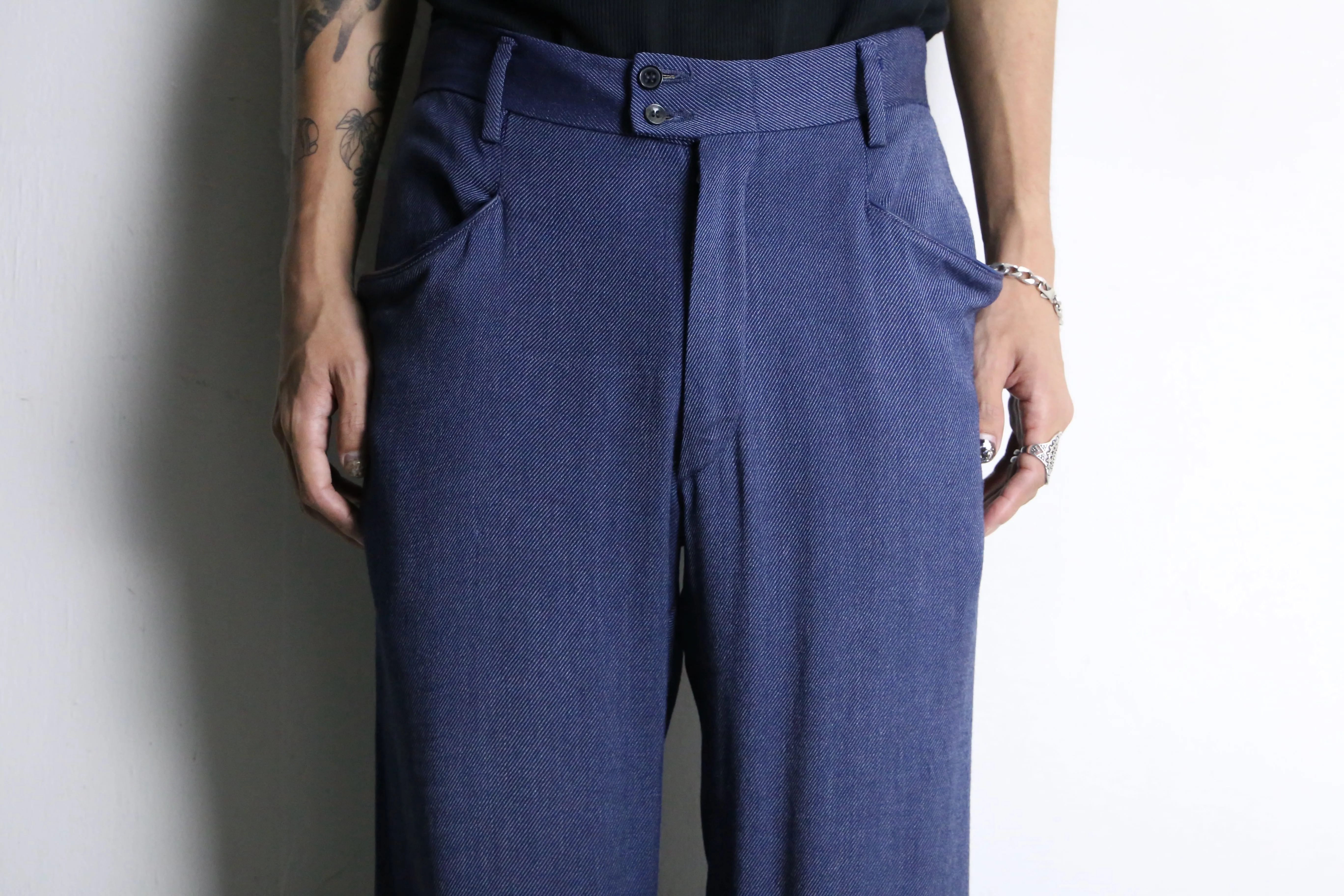 70’s navy button flare design pants