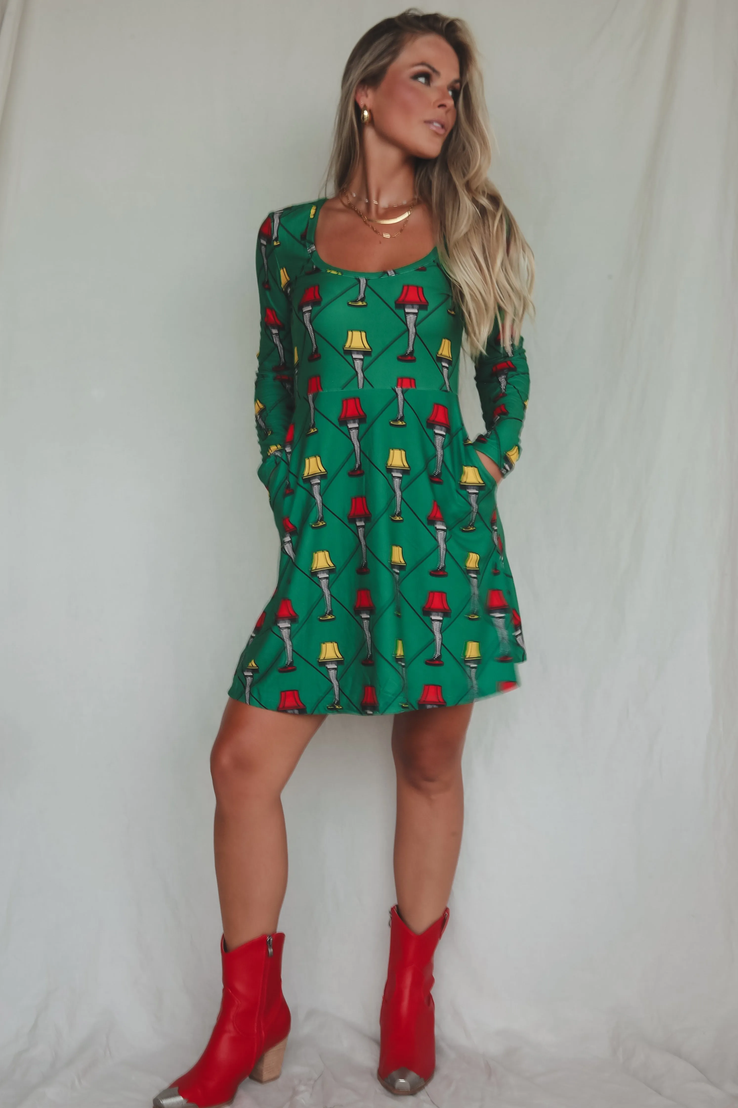 A Christmas Story Leg Lamp Long Sleeve Sweater Dress