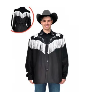 Adult Black Cowboy Fringed Shirt Costume