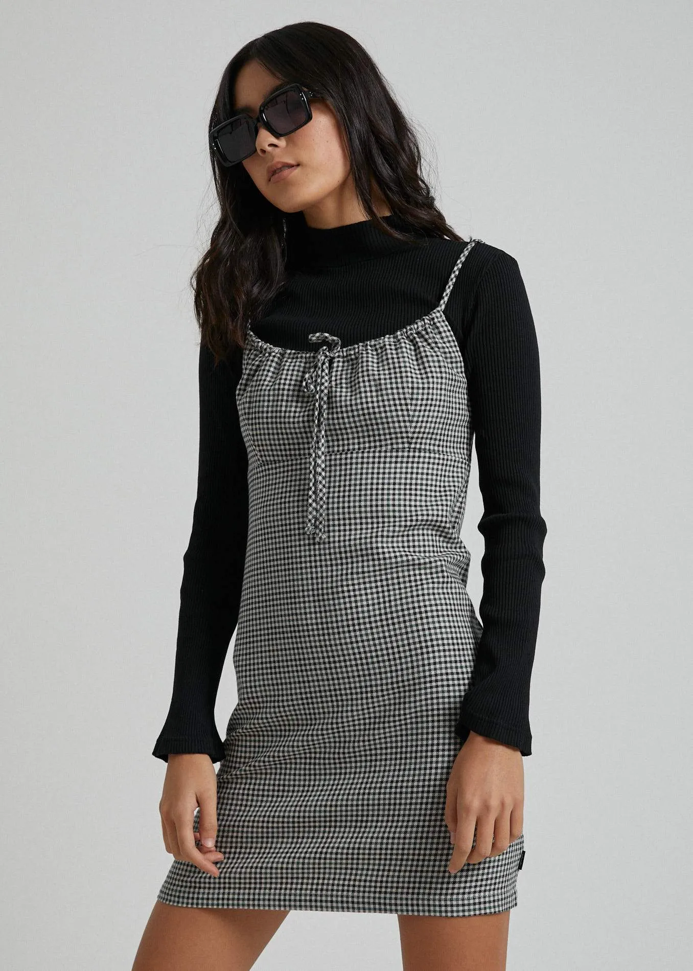 Afends Womens The Clash - Babydoll Dress - Houndstooth