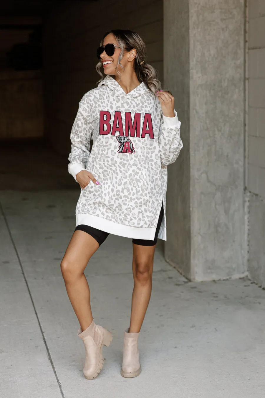 ALABAMA CRIMSON TIDE FIERCE FAN SIDE SPLIT LEOPARD HOODIE