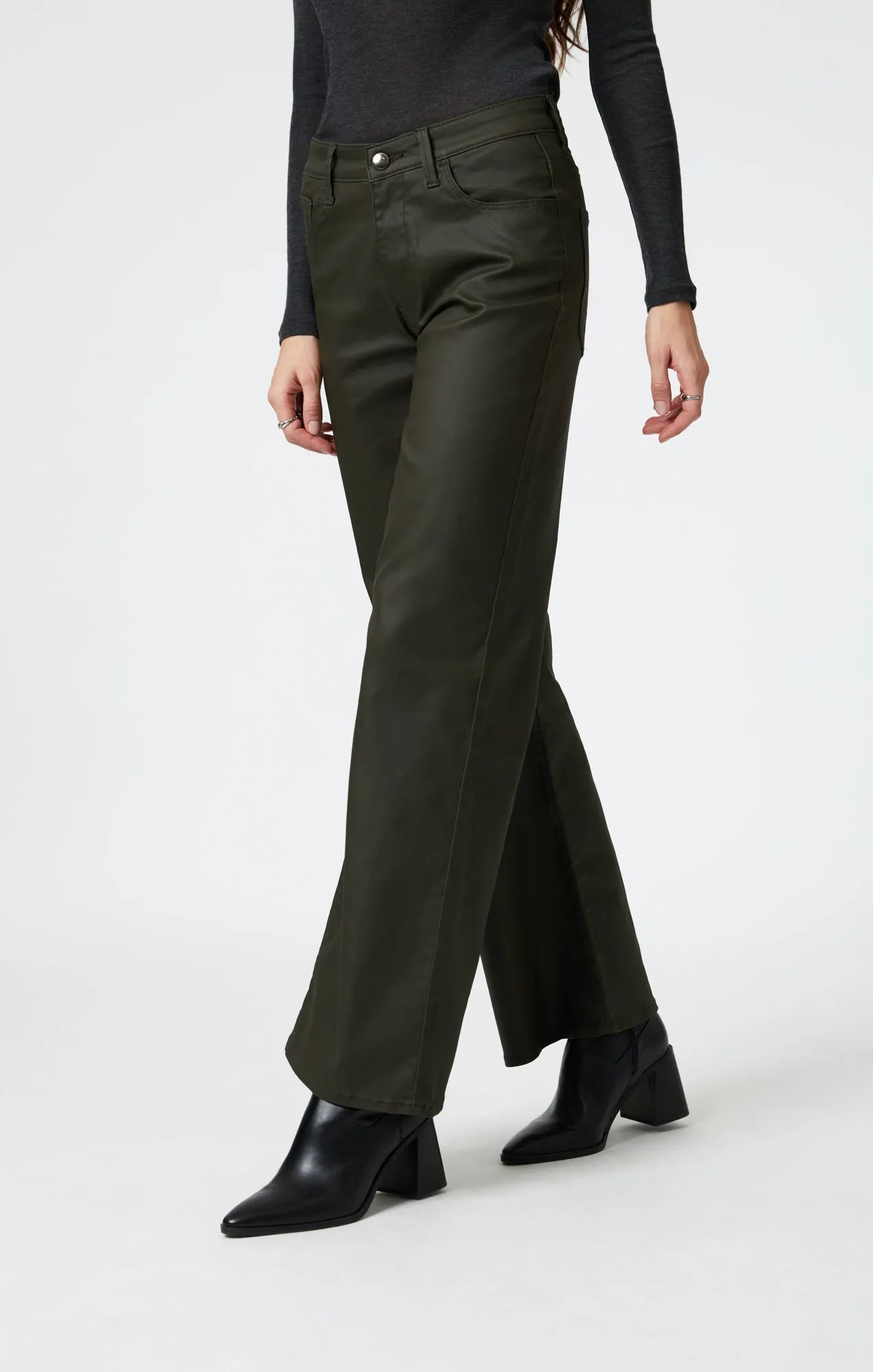 ALENA WIDE LEG IN DARK OLIVE COATED