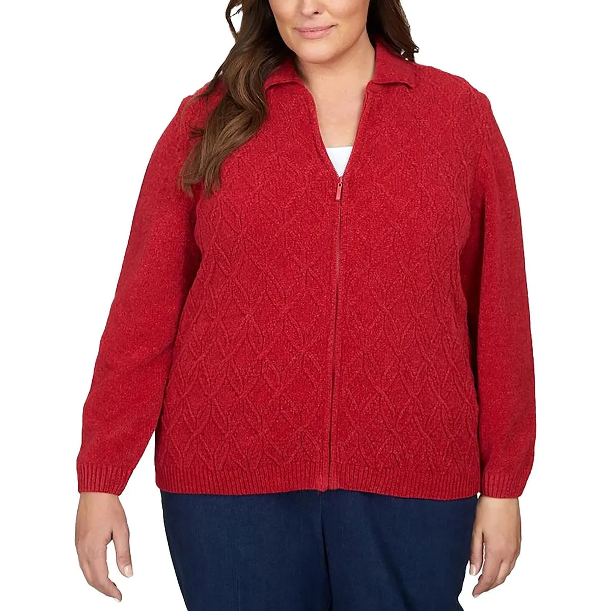 Alfred Dunner Womens Plus Zip Up Comfy Cardigan Sweater