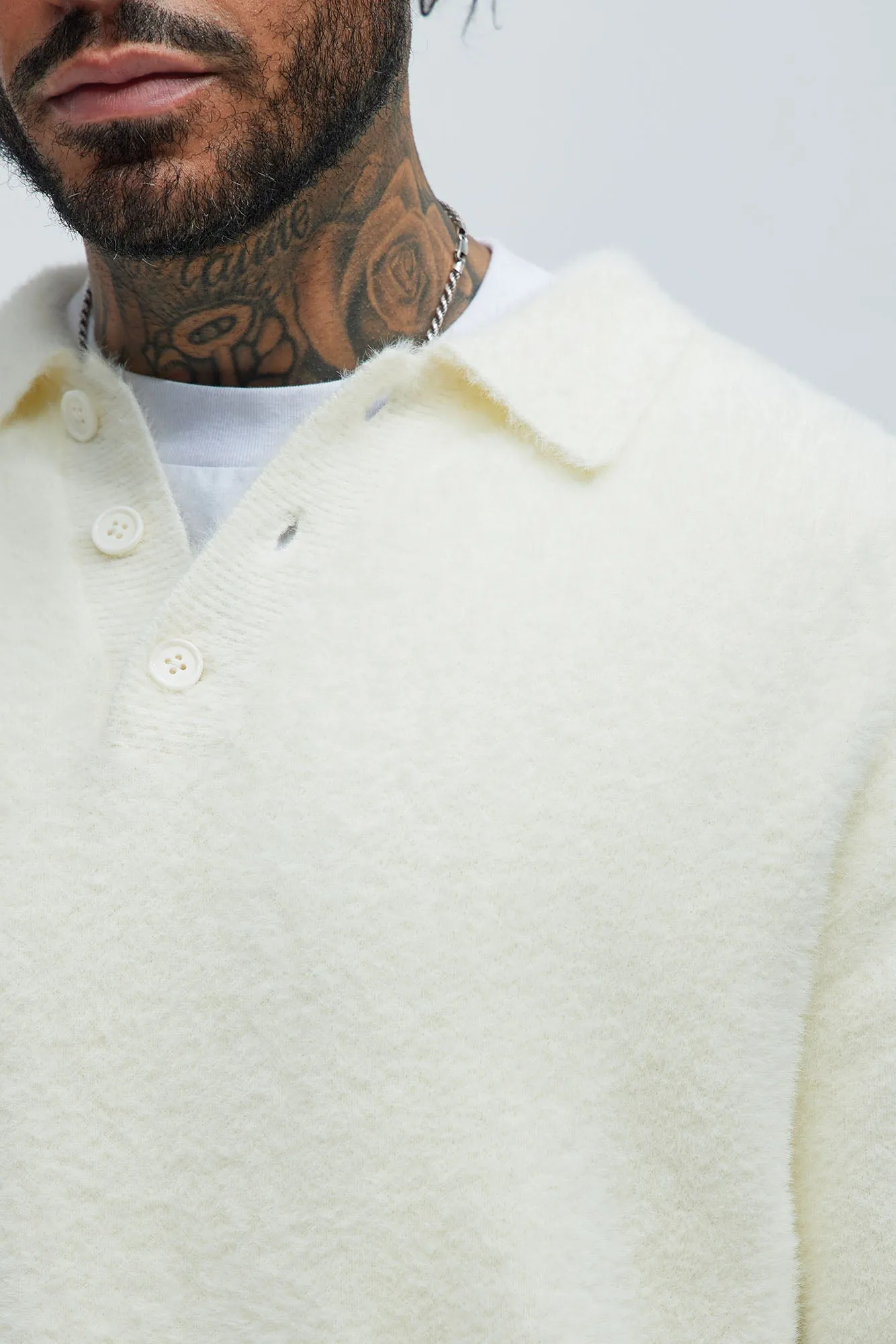 Amusing Sweater Knit Polo - Off White