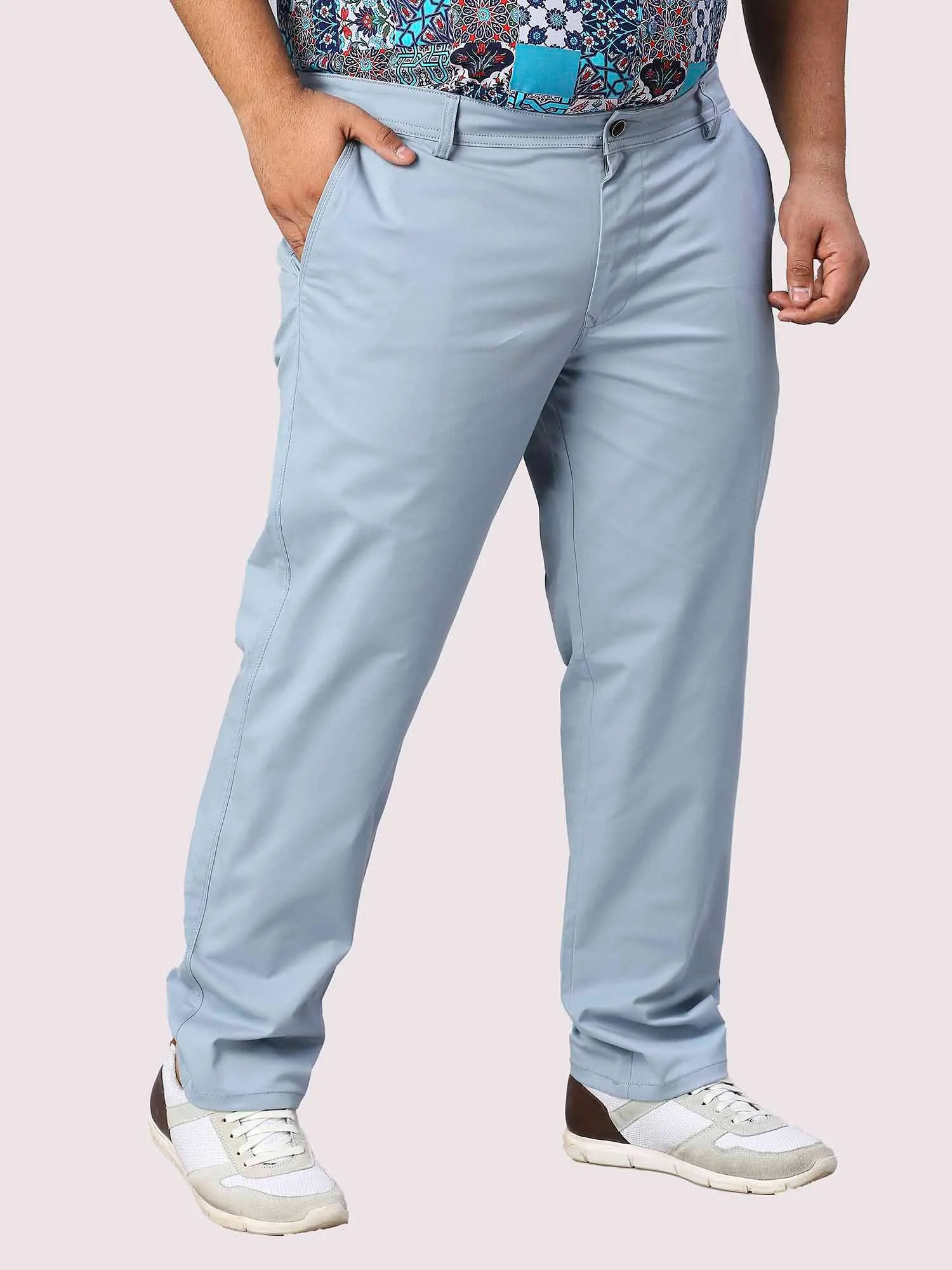 Aqua Blue Solid Cotton Trouser Men's Plus Size