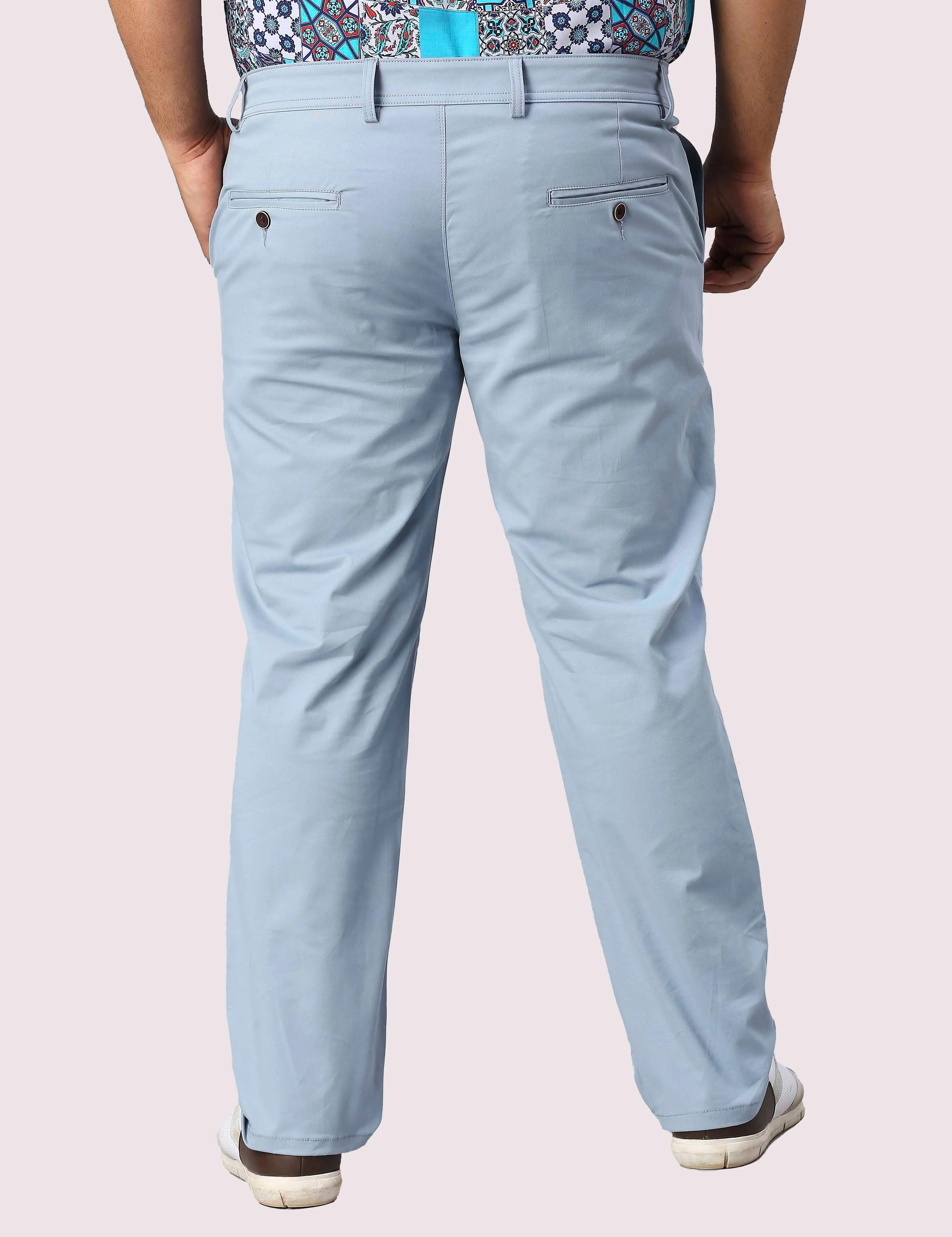 Aqua Blue Solid Cotton Trouser Men's Plus Size