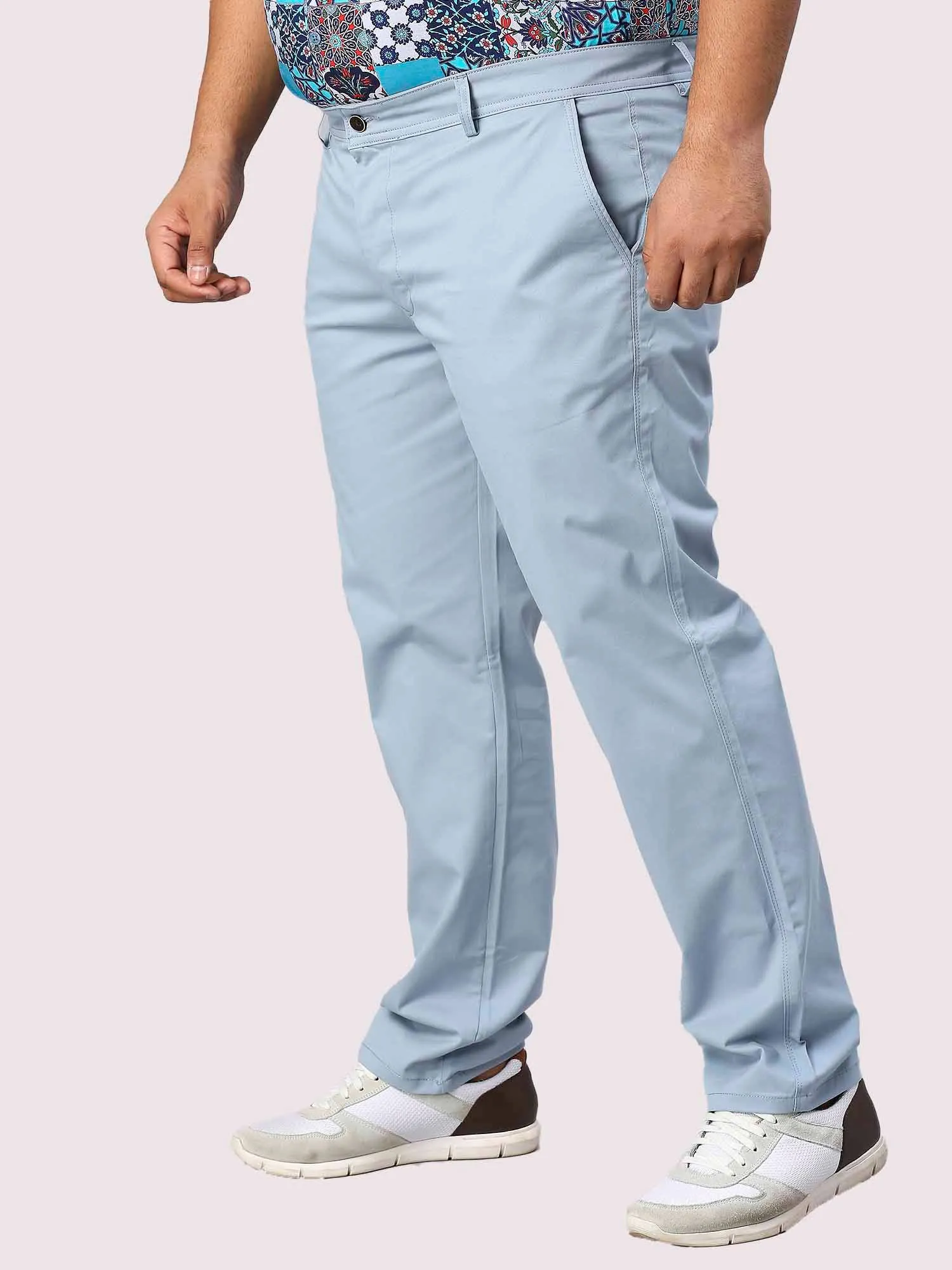 Aqua Blue Solid Cotton Trouser Men's Plus Size