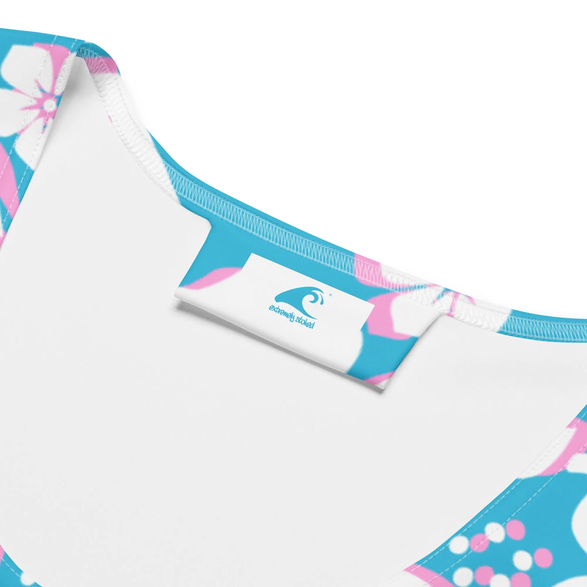 Aqua, Pink and White Hawaiian Flowers Women's Athletic Swim Tank Top