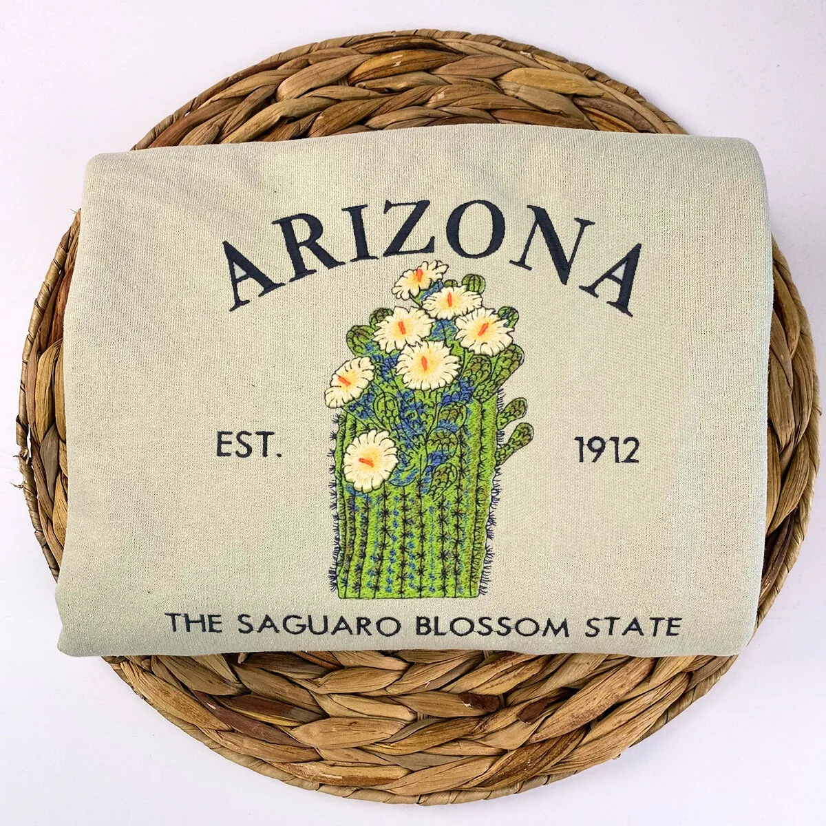 Arizona State Sweatshirt or Hoodie, Embroidered Gift - Est. 1912 Saguaro Blossom Flower