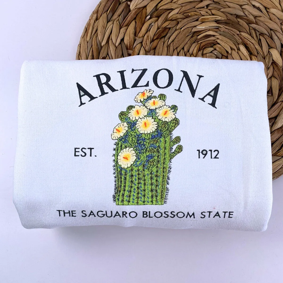 Arizona State Sweatshirt or Hoodie, Embroidered Gift - Est. 1912 Saguaro Blossom Flower