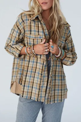 Ashleigh Blue Waffle Knit Patchwork Plaid Hooded Shacket