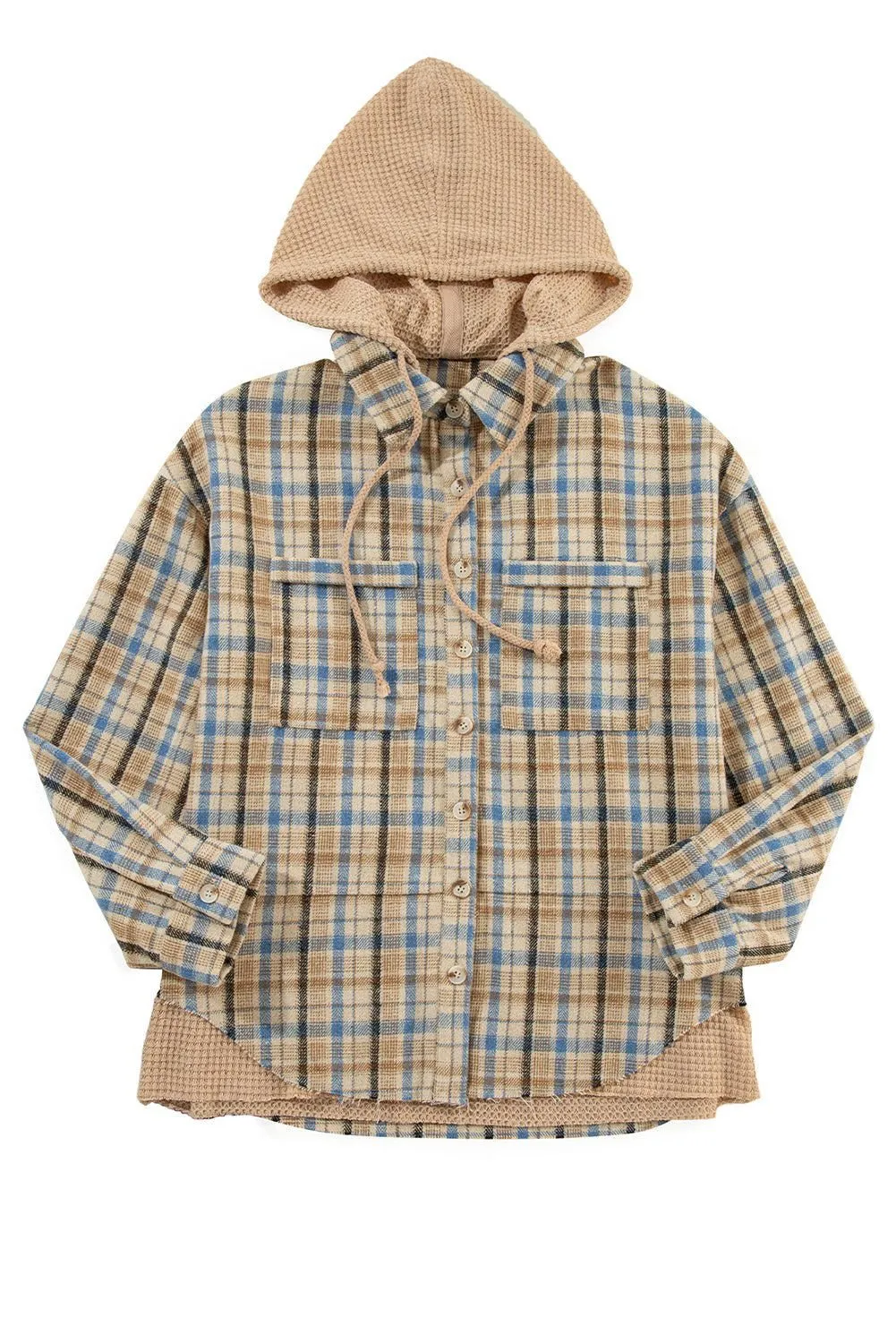 Ashleigh Blue Waffle Knit Patchwork Plaid Hooded Shacket