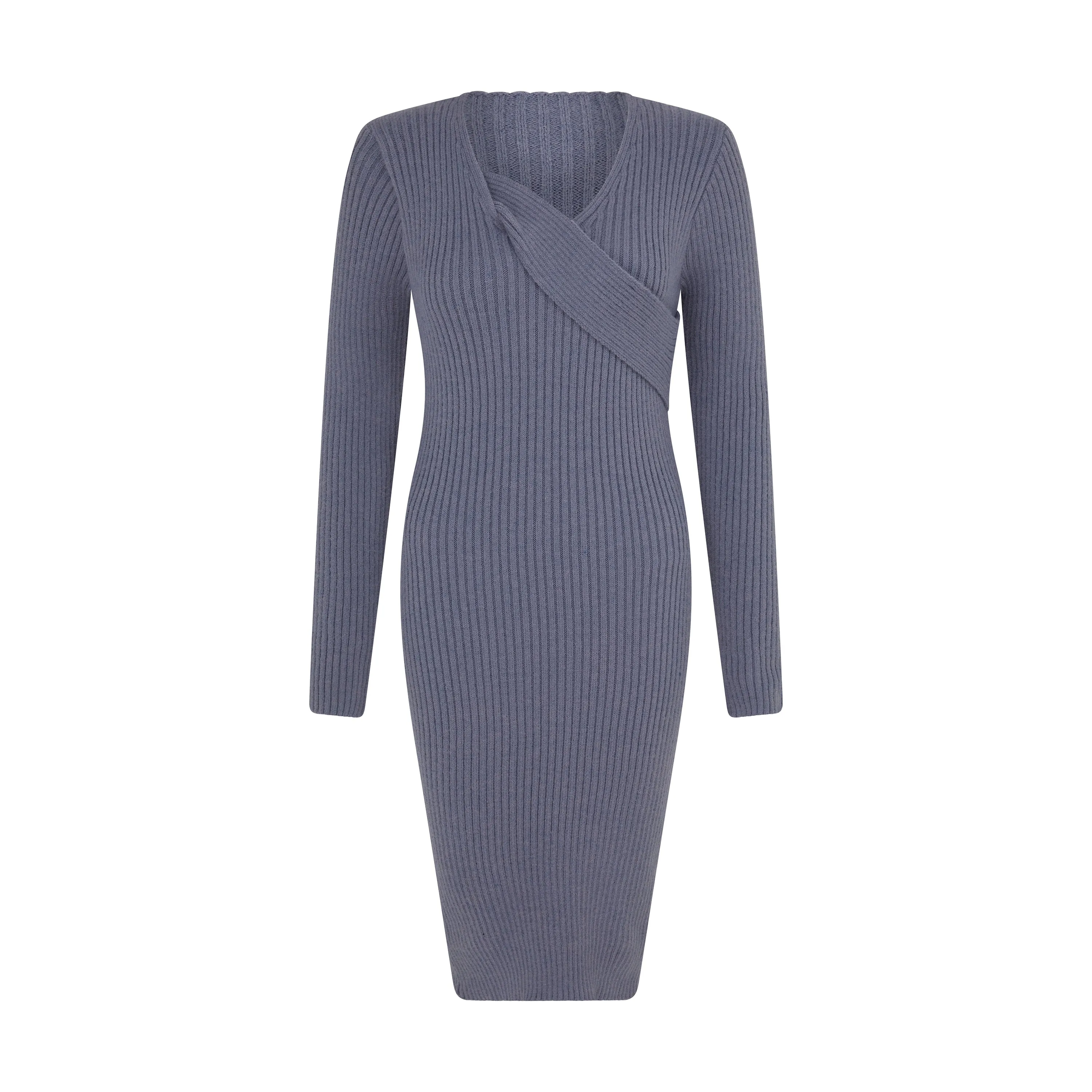 Asymmetric Slant Band Jumper Dress in Cadet Grey