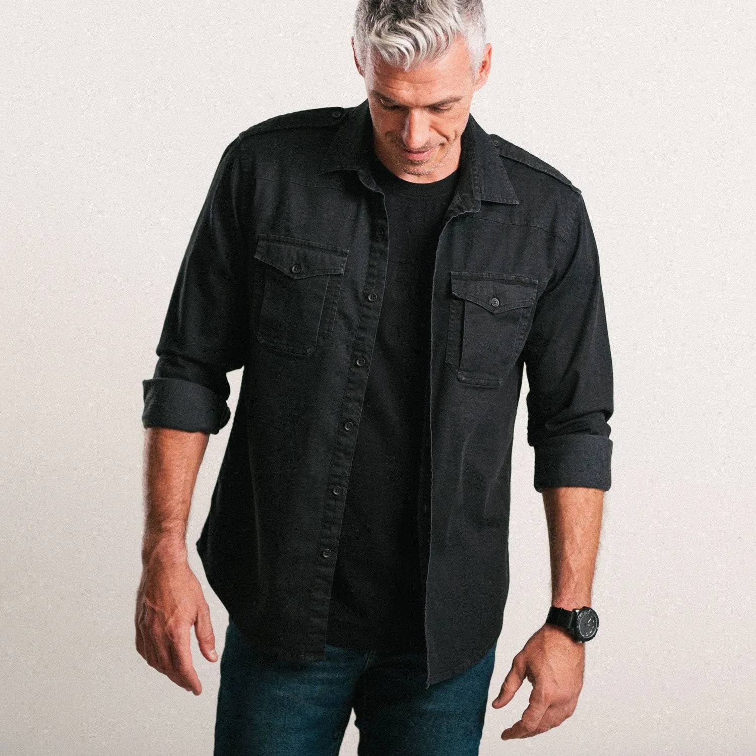 Austin Utility Shirt – Black Cotton Twill