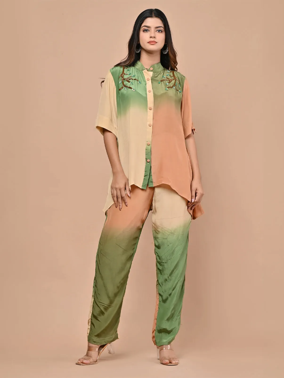 Beige & Pista Green Ombre Co-ord set