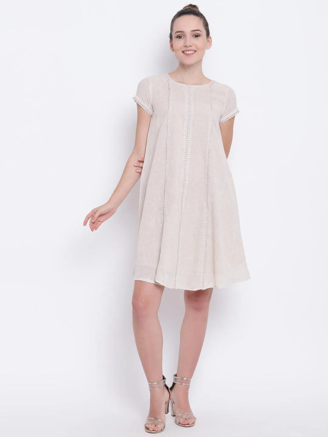 Beige Pure Cotton Lace Dress