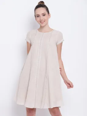 Beige Pure Cotton Lace Dress