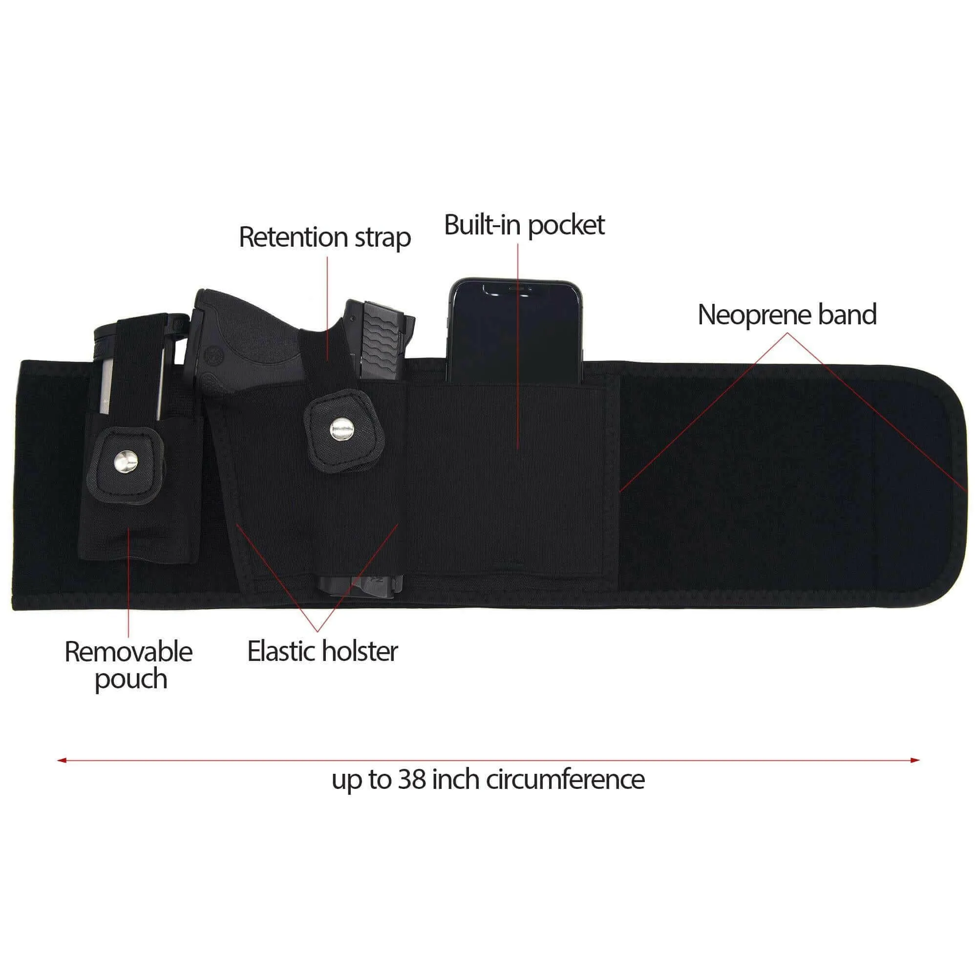 Belly Band Holster Concealed Carry Gun Wrap Holster Elastic Waist