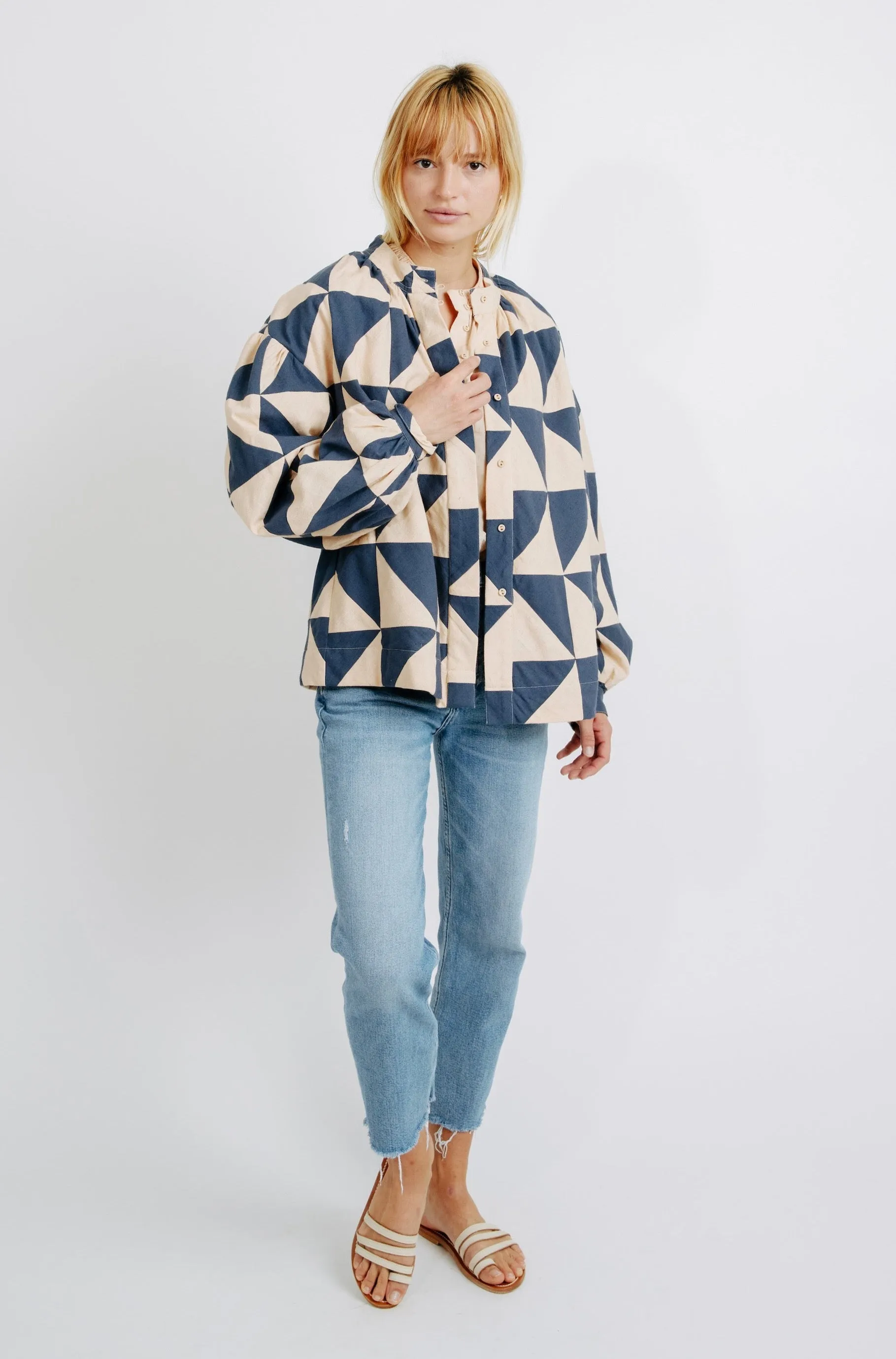 Bergen Jacket in Navy/Peach Patchwork