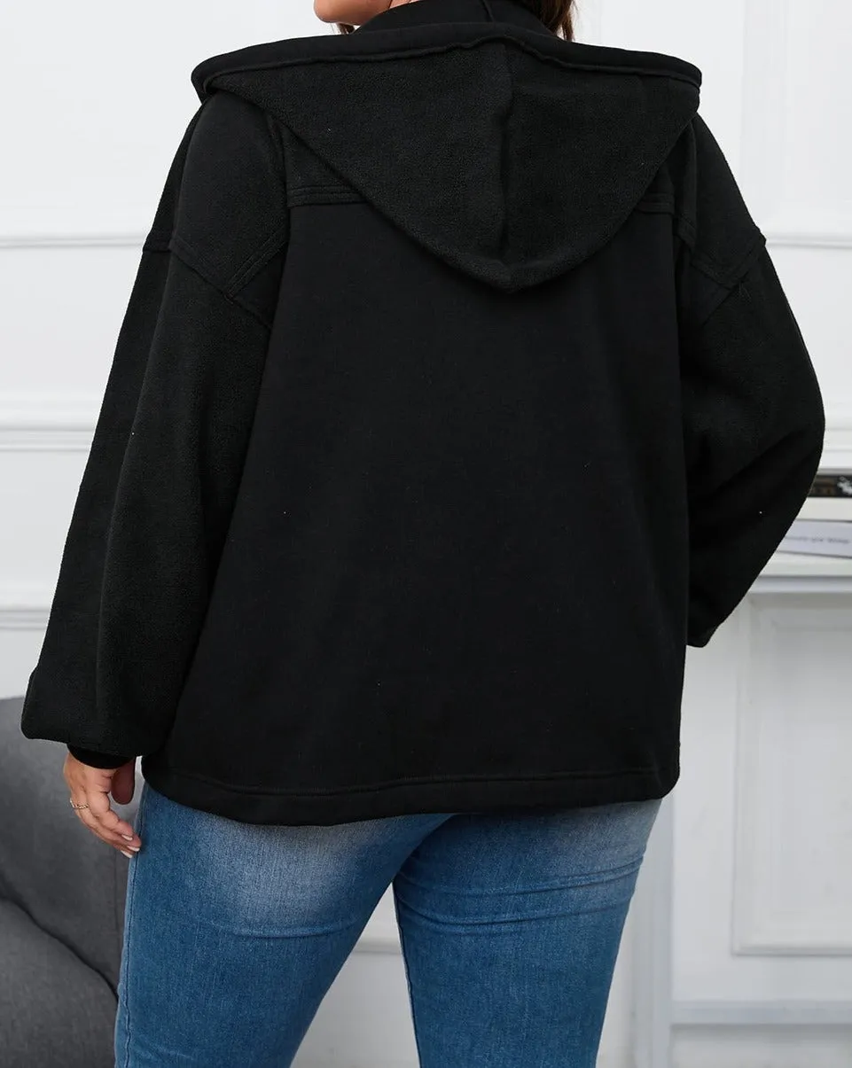 Bishop Sleeve Zip-Up Hooded Jacket Plus Size