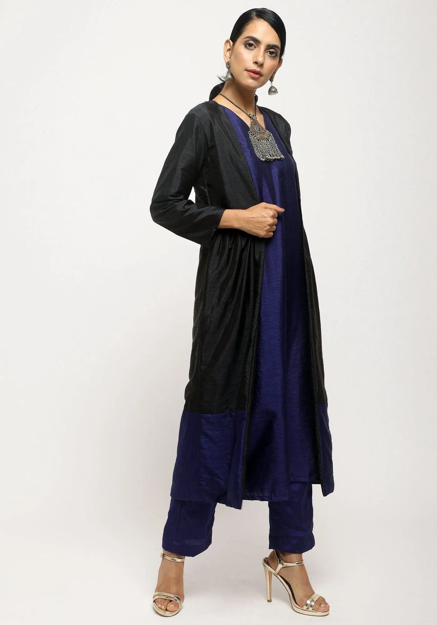 Black Blue Jacket Kurta Set