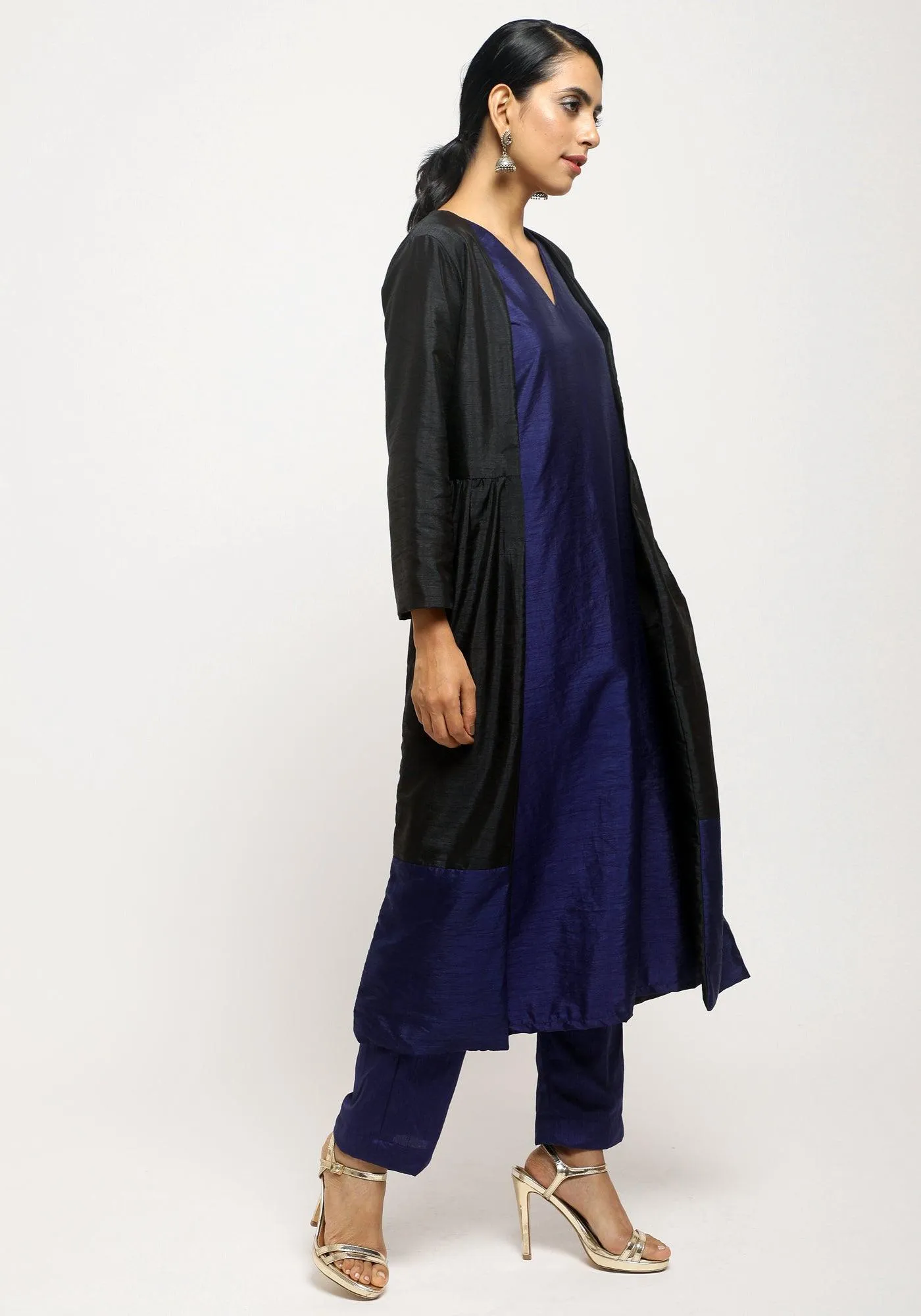 Black Blue Jacket Kurta Set