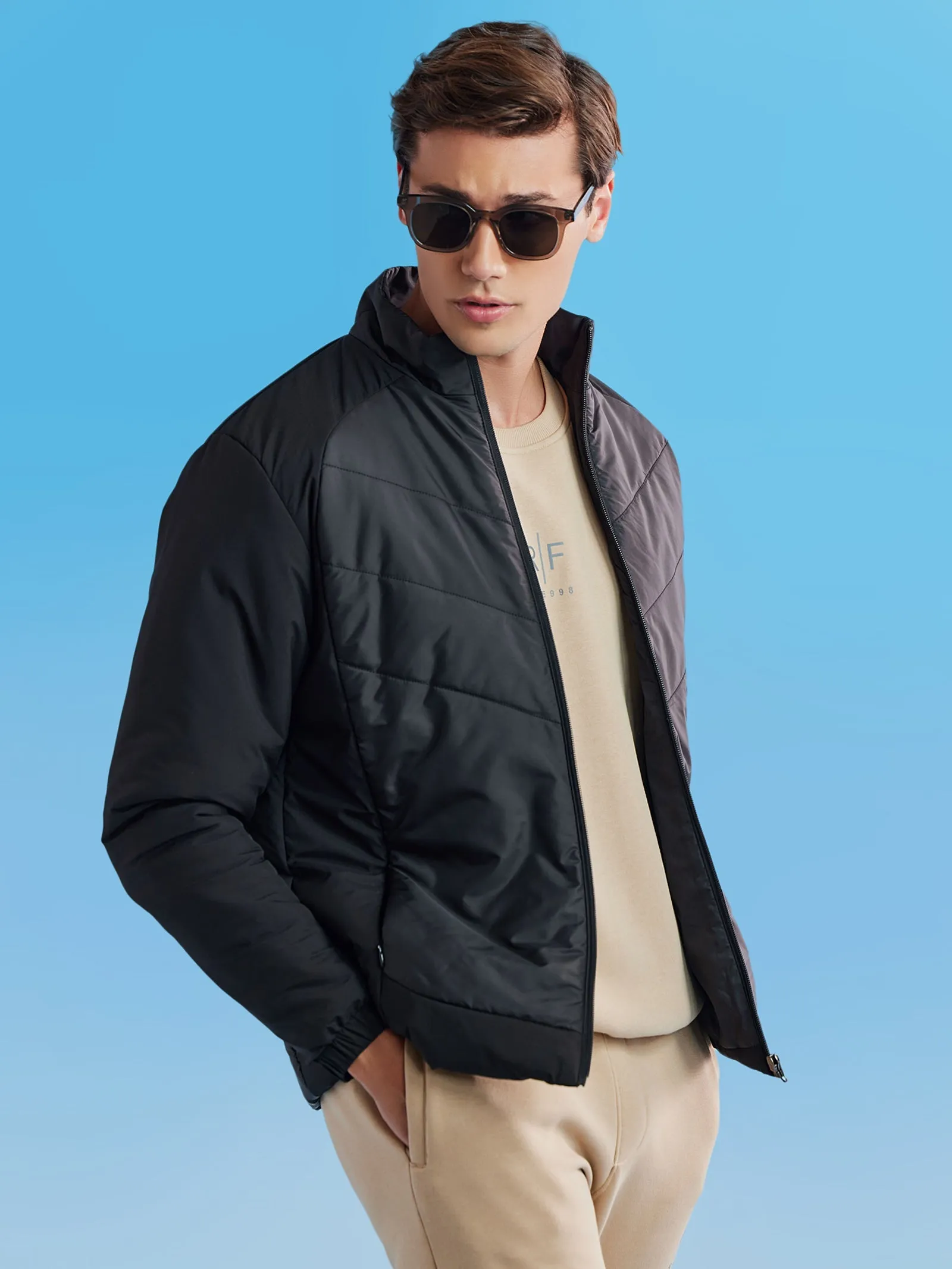 Black Colorblocked Quilted Jacket