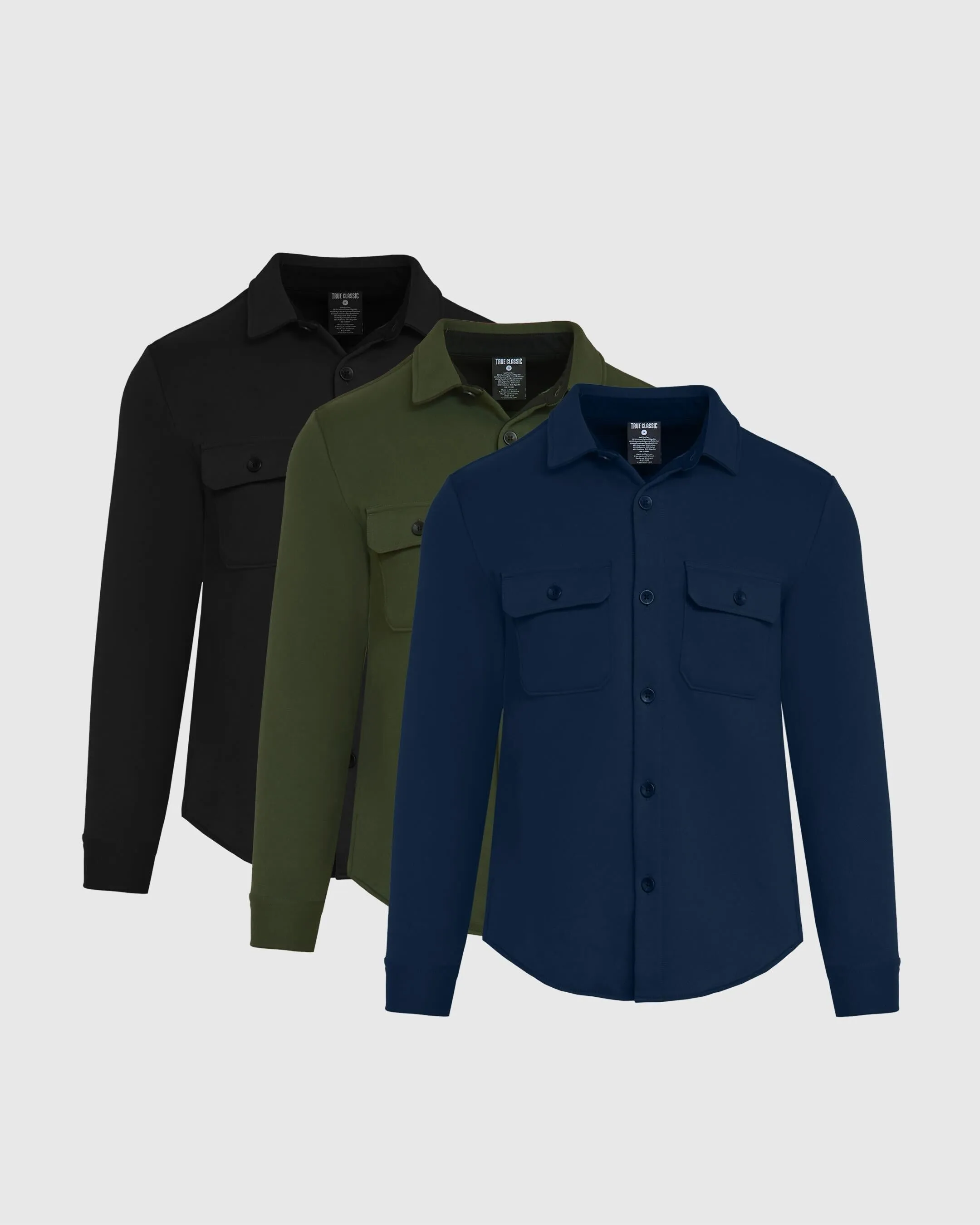 Black, Dark Olive & Navy Fleece Shirt Jacket 3-Pack