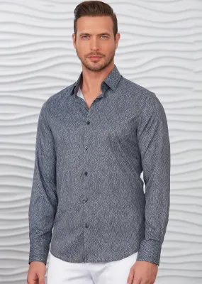 Black Gray Zigzag Silky Print Shirt