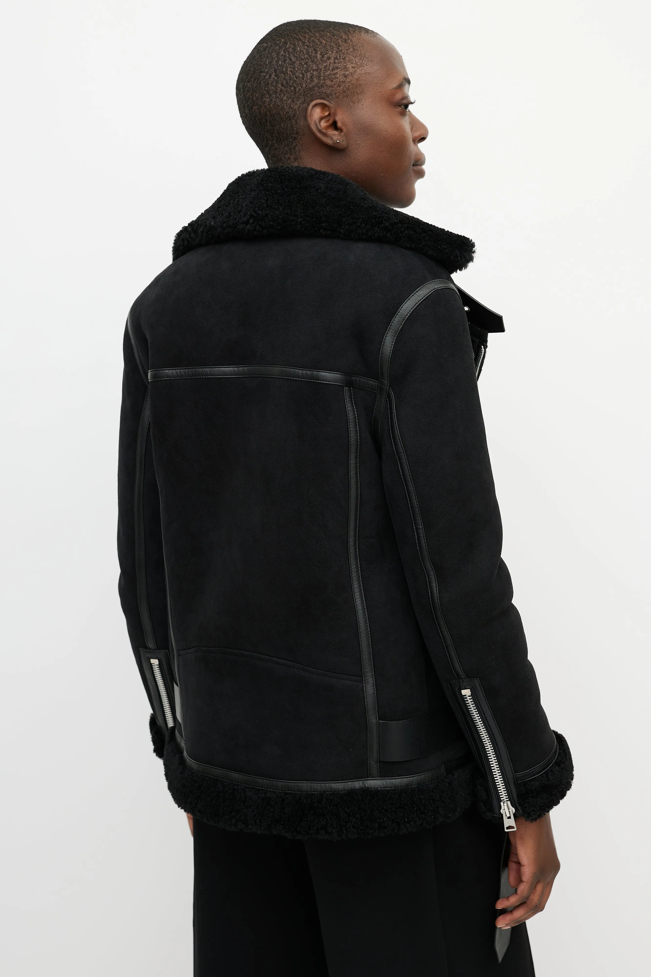 Black Shearling Rei Biker Jacket