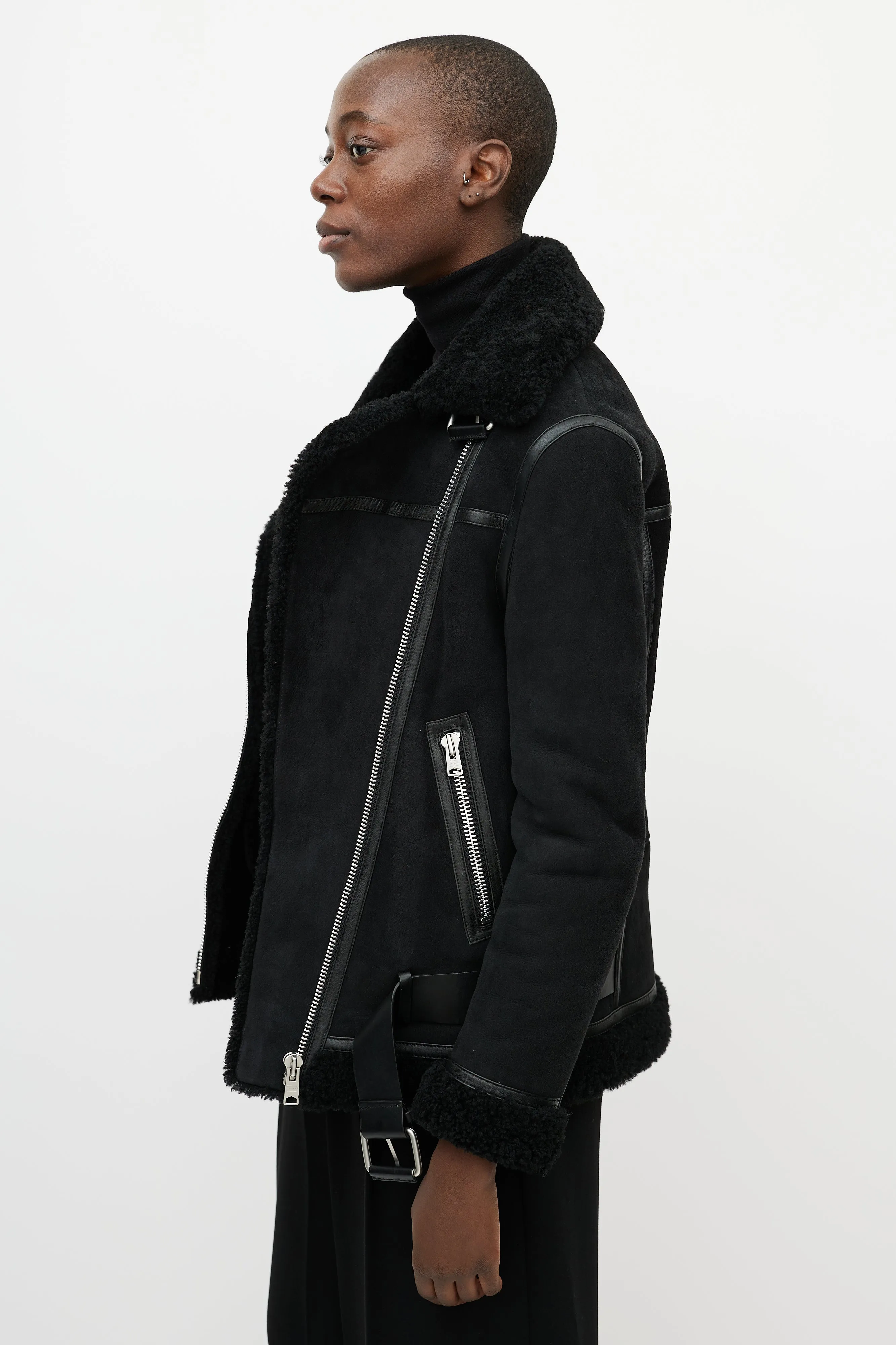 Black Shearling Rei Biker Jacket