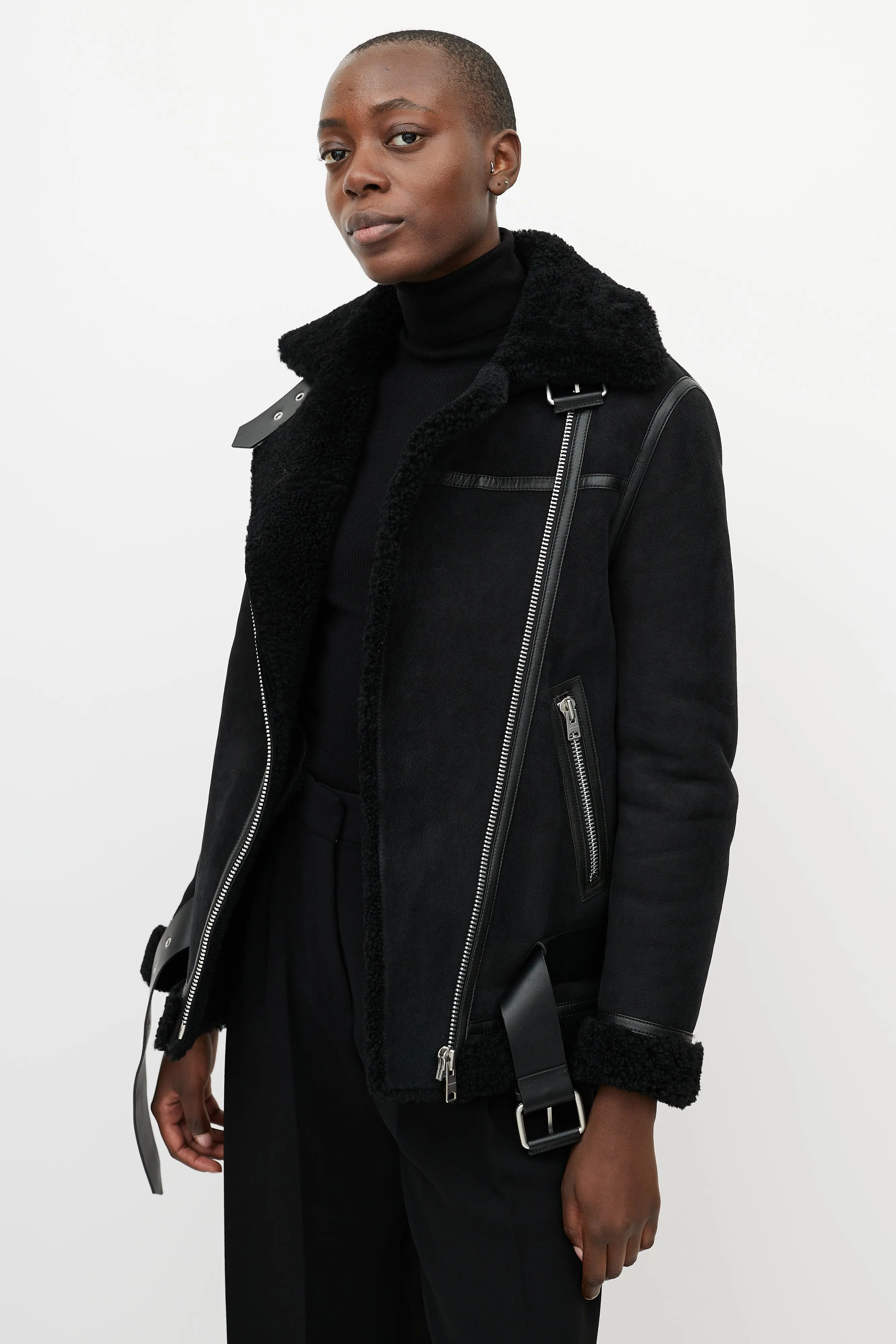 Black Shearling Rei Biker Jacket