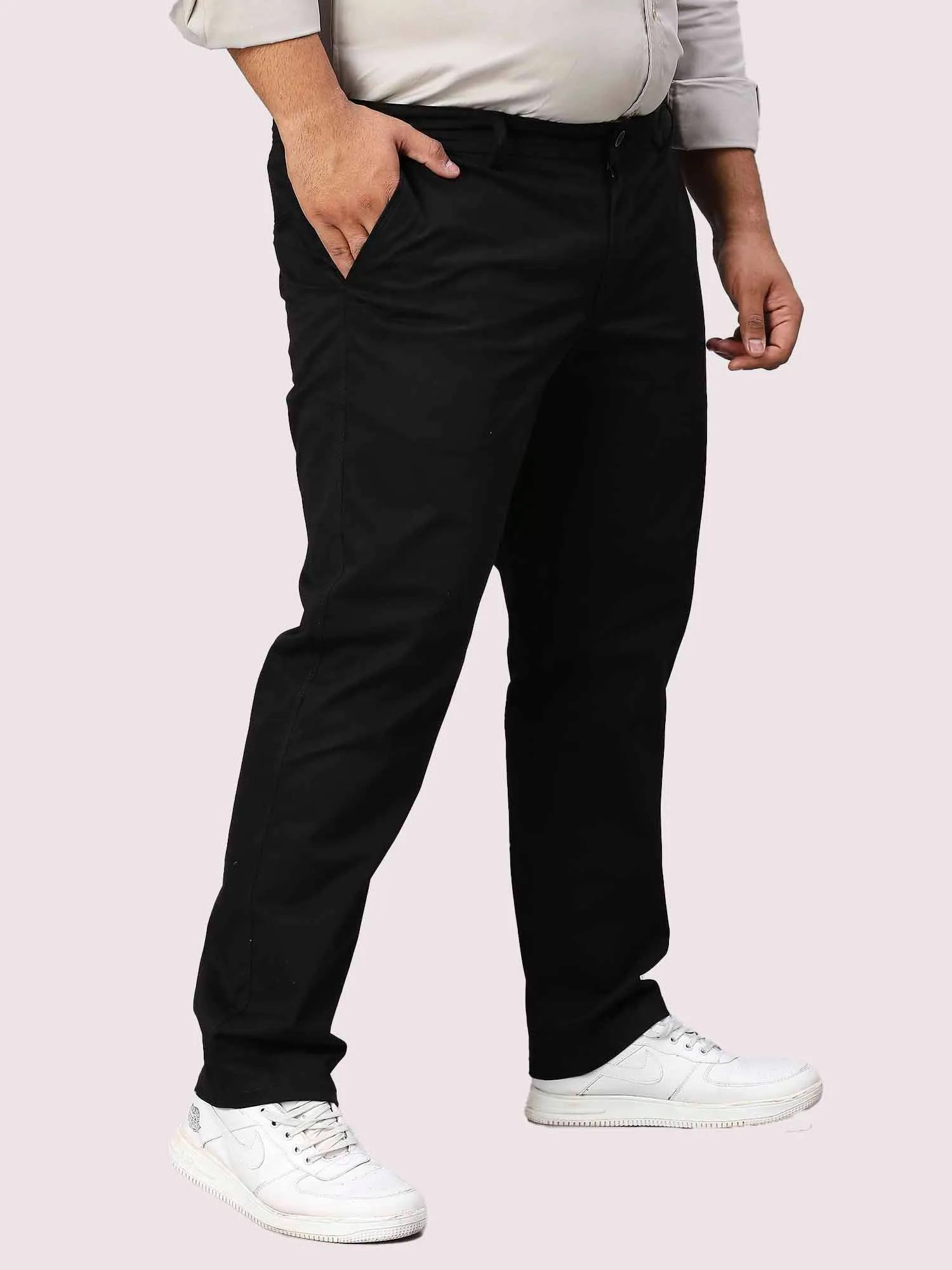 Black Solid Cotton Trouser Men's Plus Size