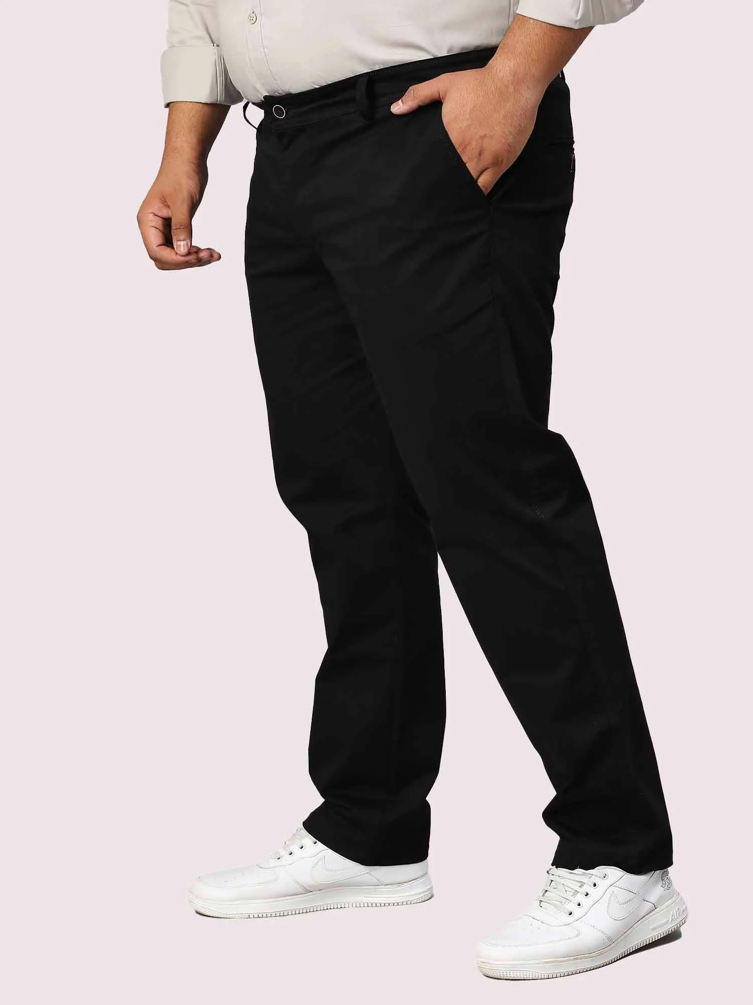 Black Solid Cotton Trouser Men's Plus Size