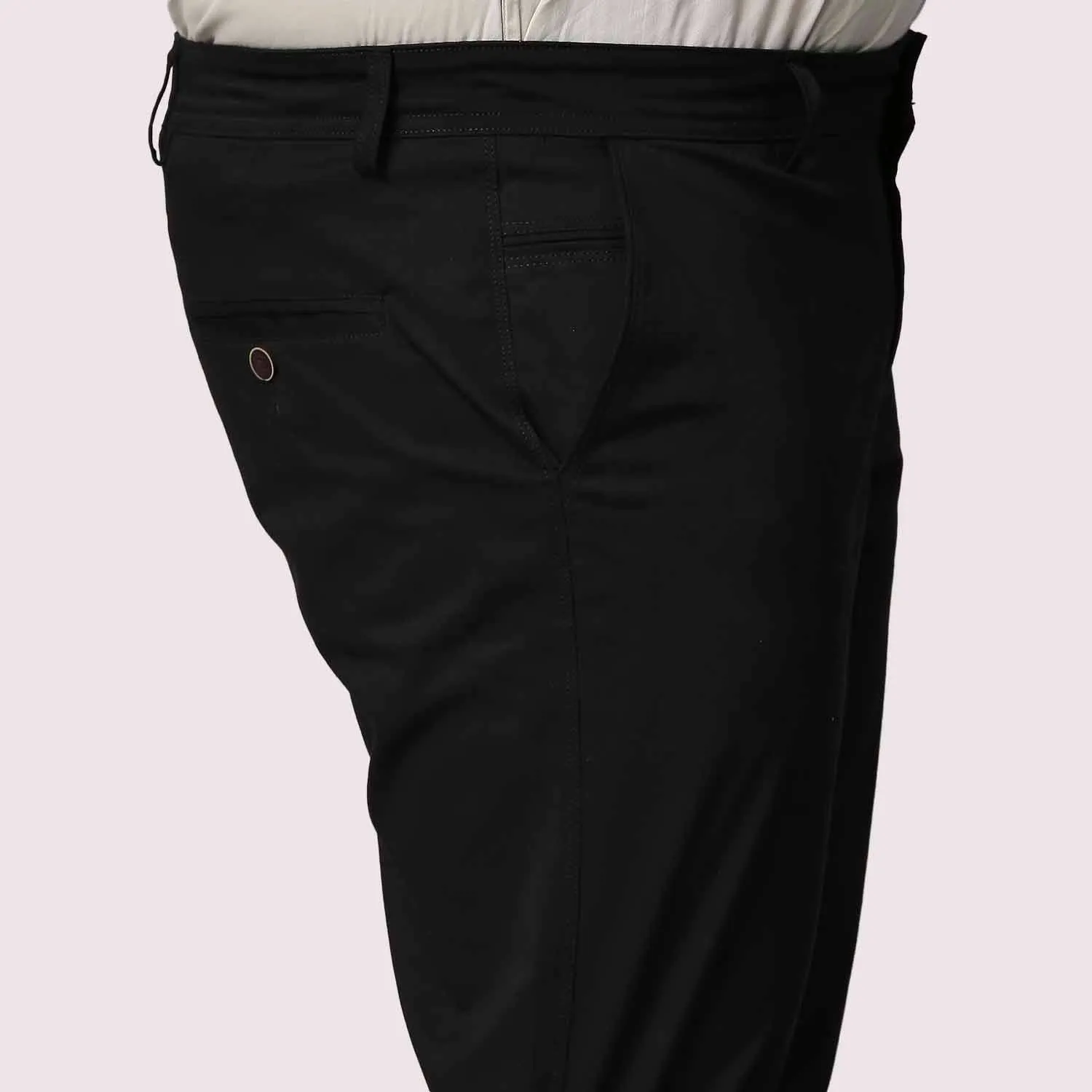 Black Solid Cotton Trouser Men's Plus Size