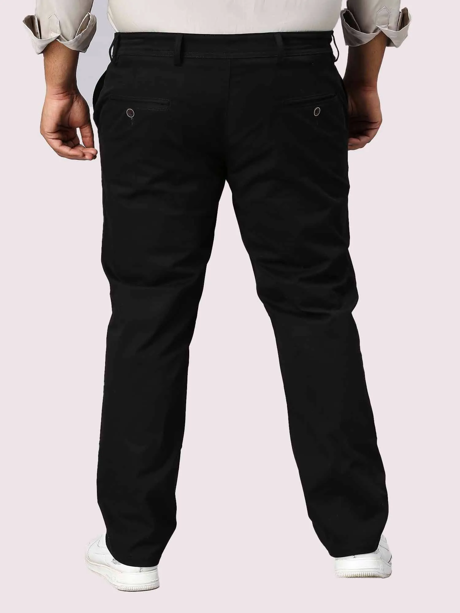 Black Solid Cotton Trouser Men's Plus Size