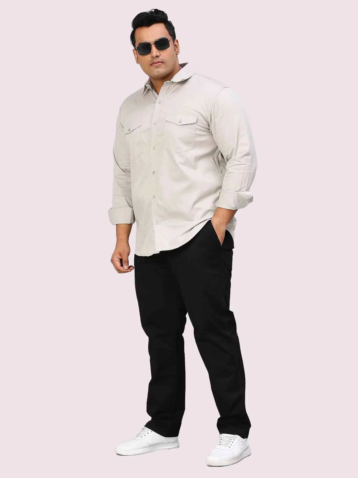 Black Solid Cotton Trouser Men's Plus Size