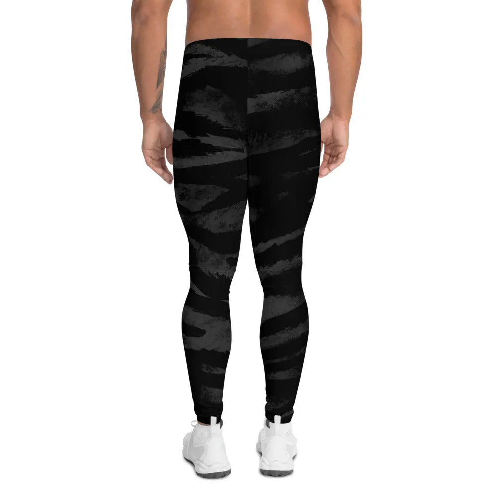 Black Tiger Striped Men's Leggings, Animal Print Premium Best Meggings-Made in USA/EU