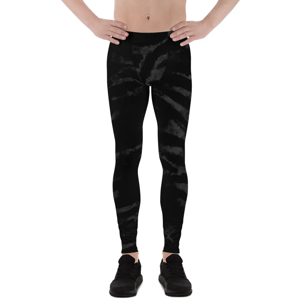 Black Tiger Striped Men's Leggings, Animal Print Premium Best Meggings-Made in USA/EU