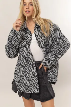 Black Zebra Print Snap Down Shacket