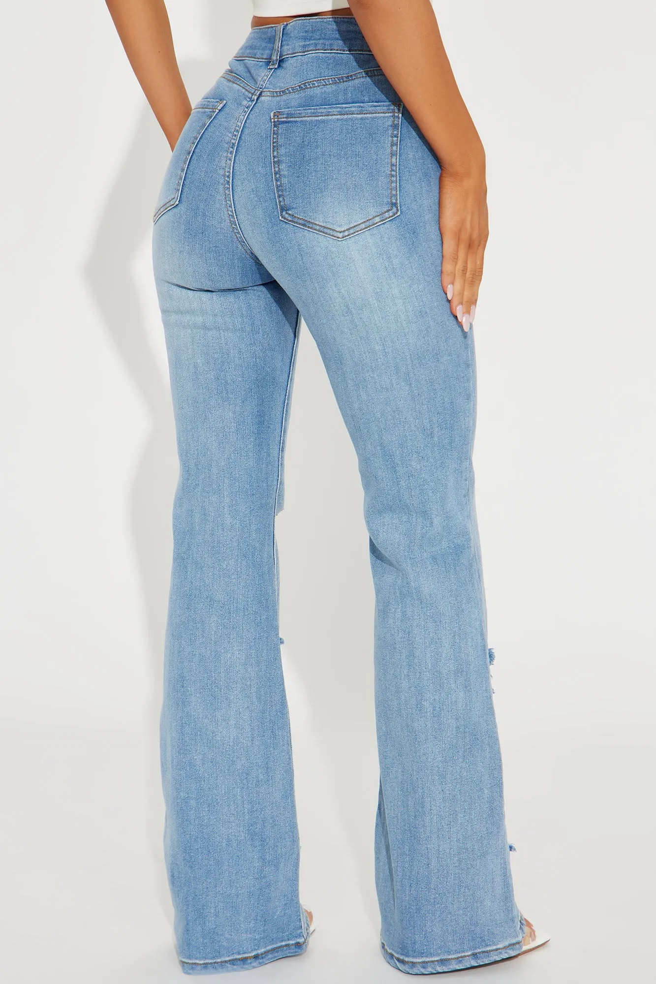 Blow Your Mind Ripped Hybrid Flare Jeans - Light Wash