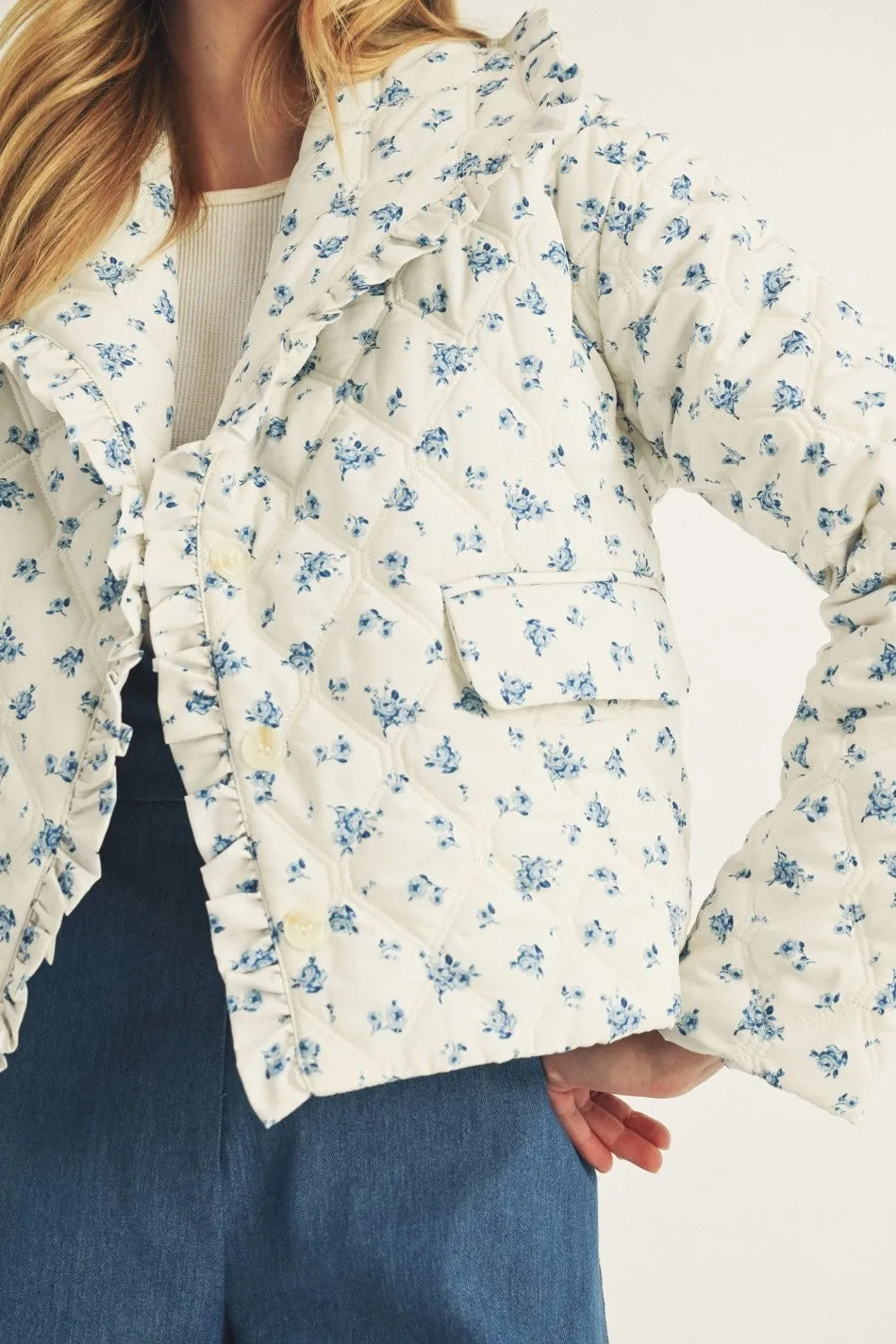 BLUE FLORAL QUILTED JACKET